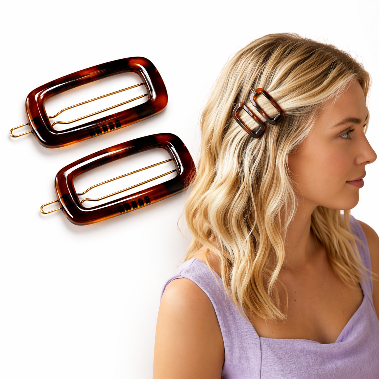 Parcelona Rectangle 1.75″ Tortoise Shell Small Hair Clip Tige Boule Barrette