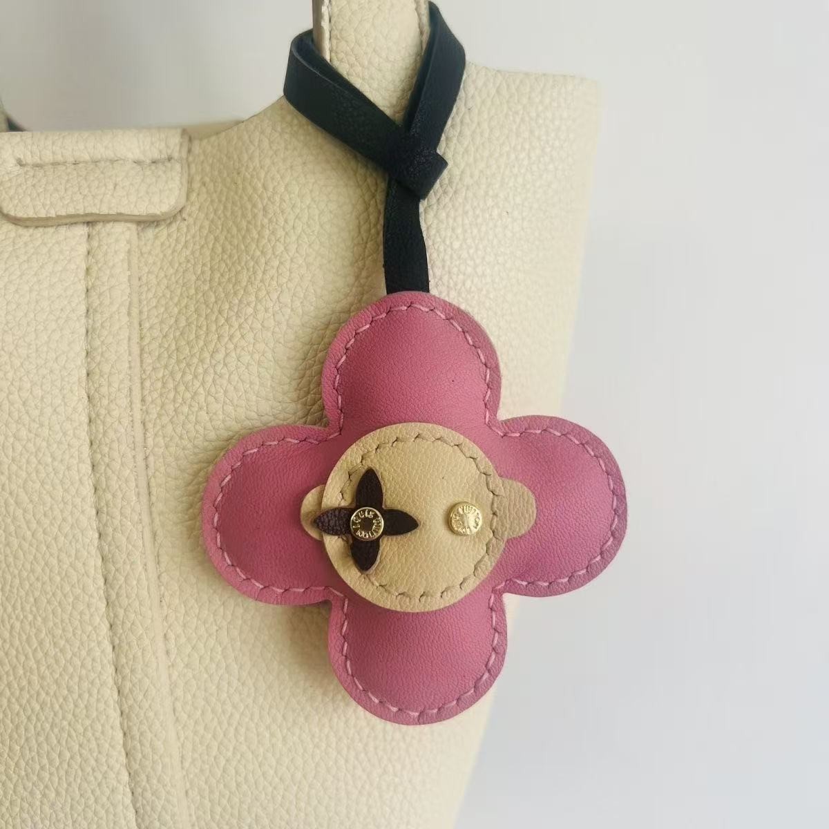 Handmade Pink Flower Leather Bag Charm – Stylish Purse Decoration For Women Gift