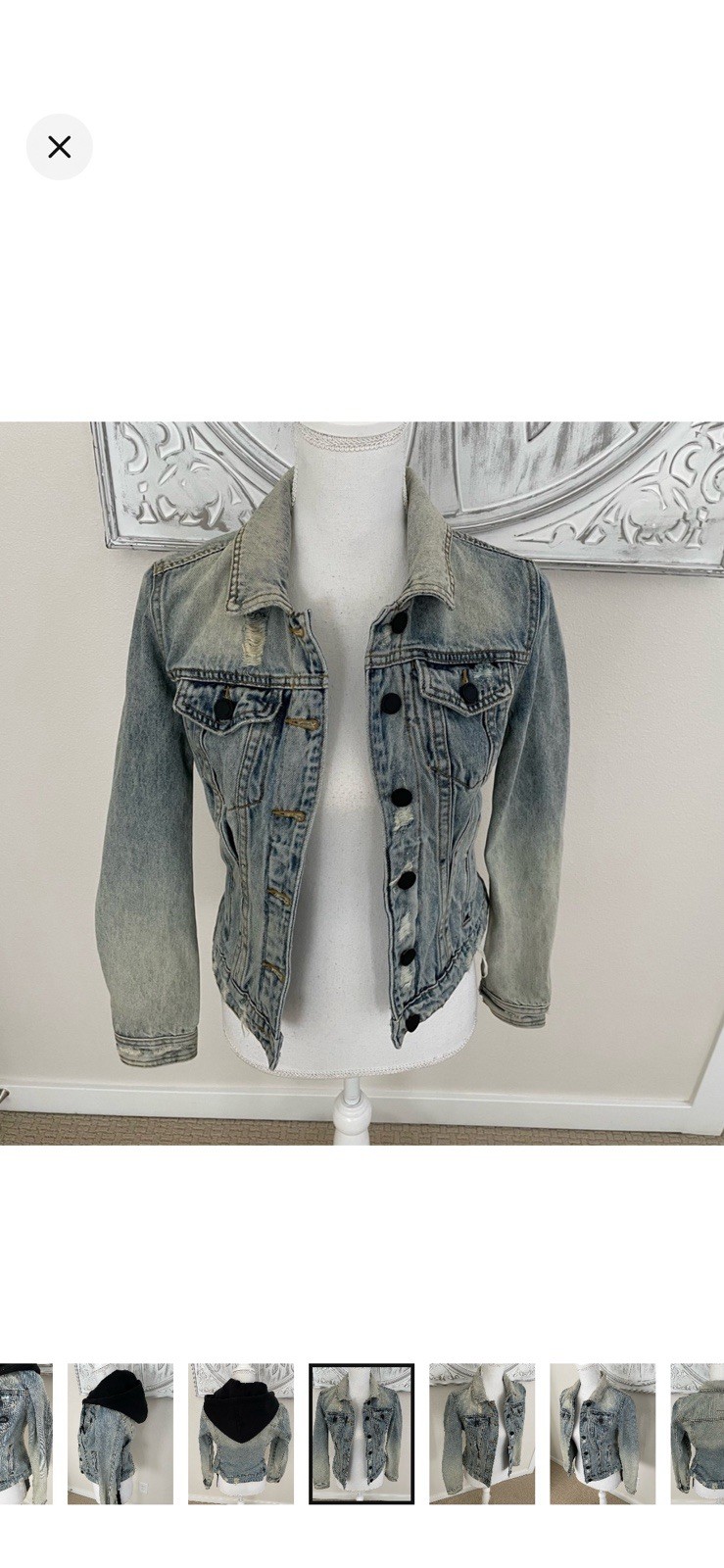 BLANKNYC Hooded Distressed Jacket Women’s Blue/Black Button Slim w/ Pockets, XS
