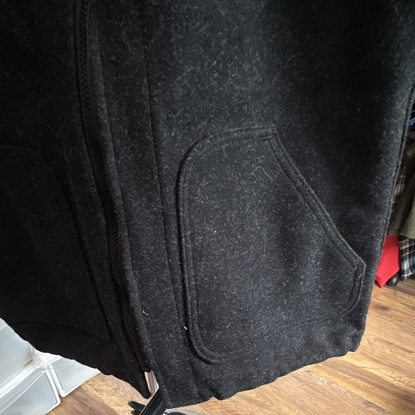 Filson Men’s Black Wool Full Zip Vest Pockets Stand Collar Size M USA Made