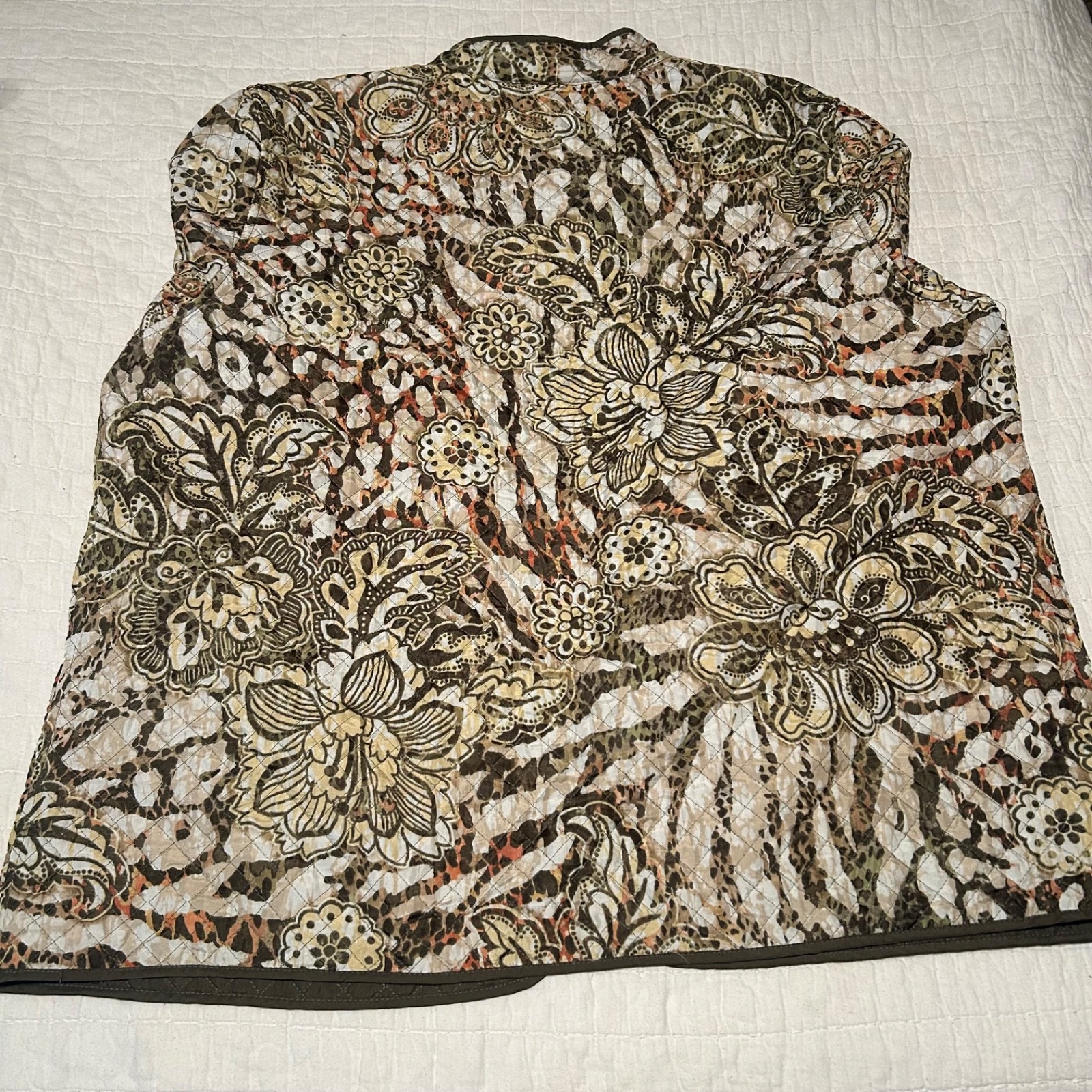 Olive Green & Floral Reversible Quilted Jacket Size L, No Brand
