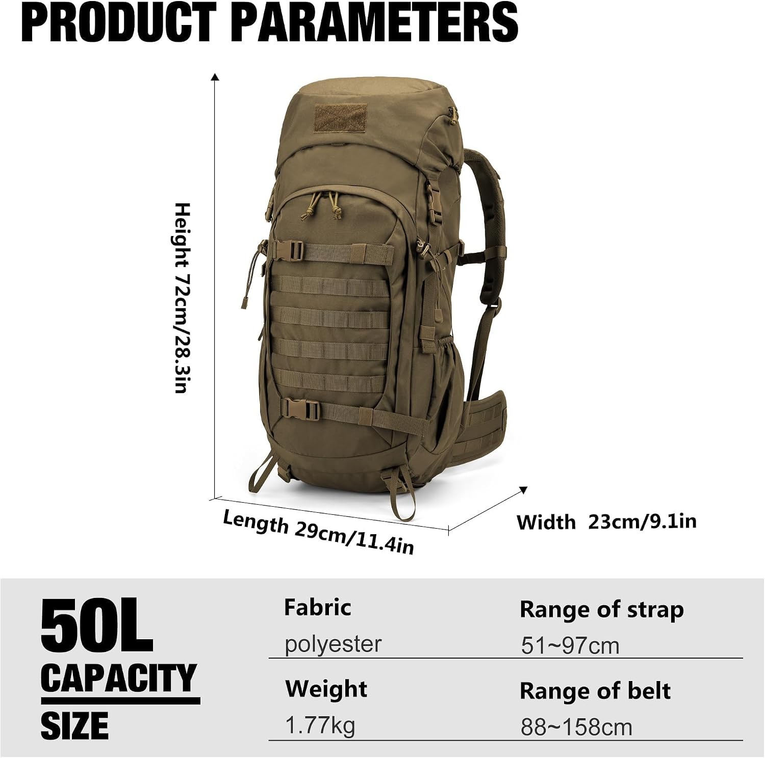 50L Hiking Backpack,Backpacking Backpack with Rain Cover for Hiking,Backpacking