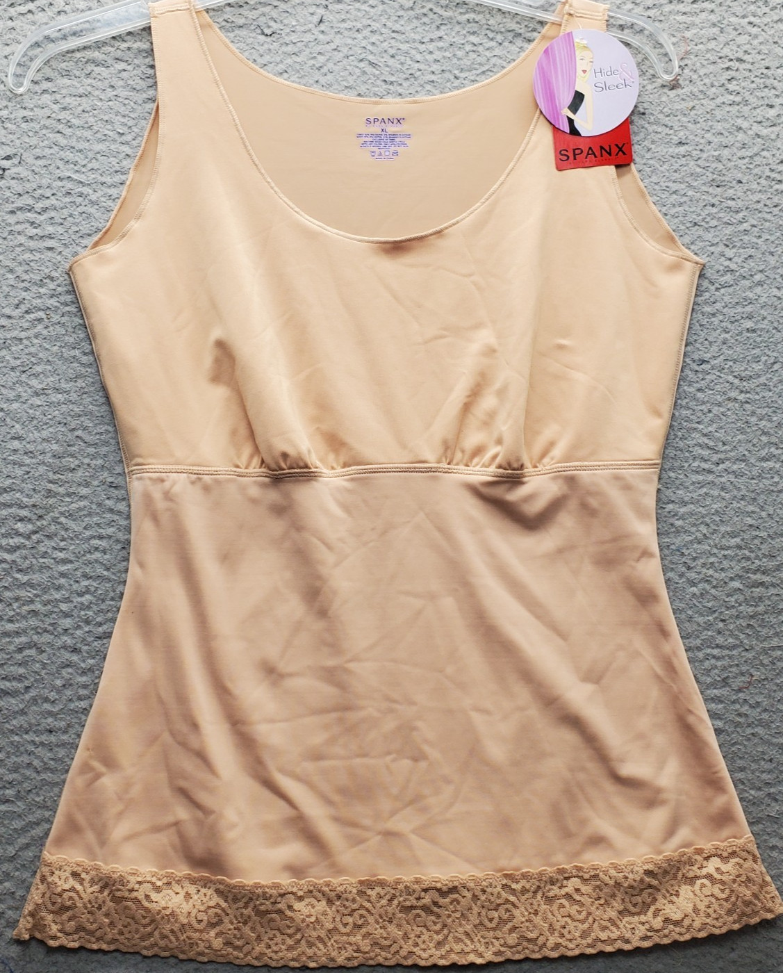 Spanx by Sara Blakely Tank Top Womens XL Brown Sleeveless Slim Fit Lace Trim Hem