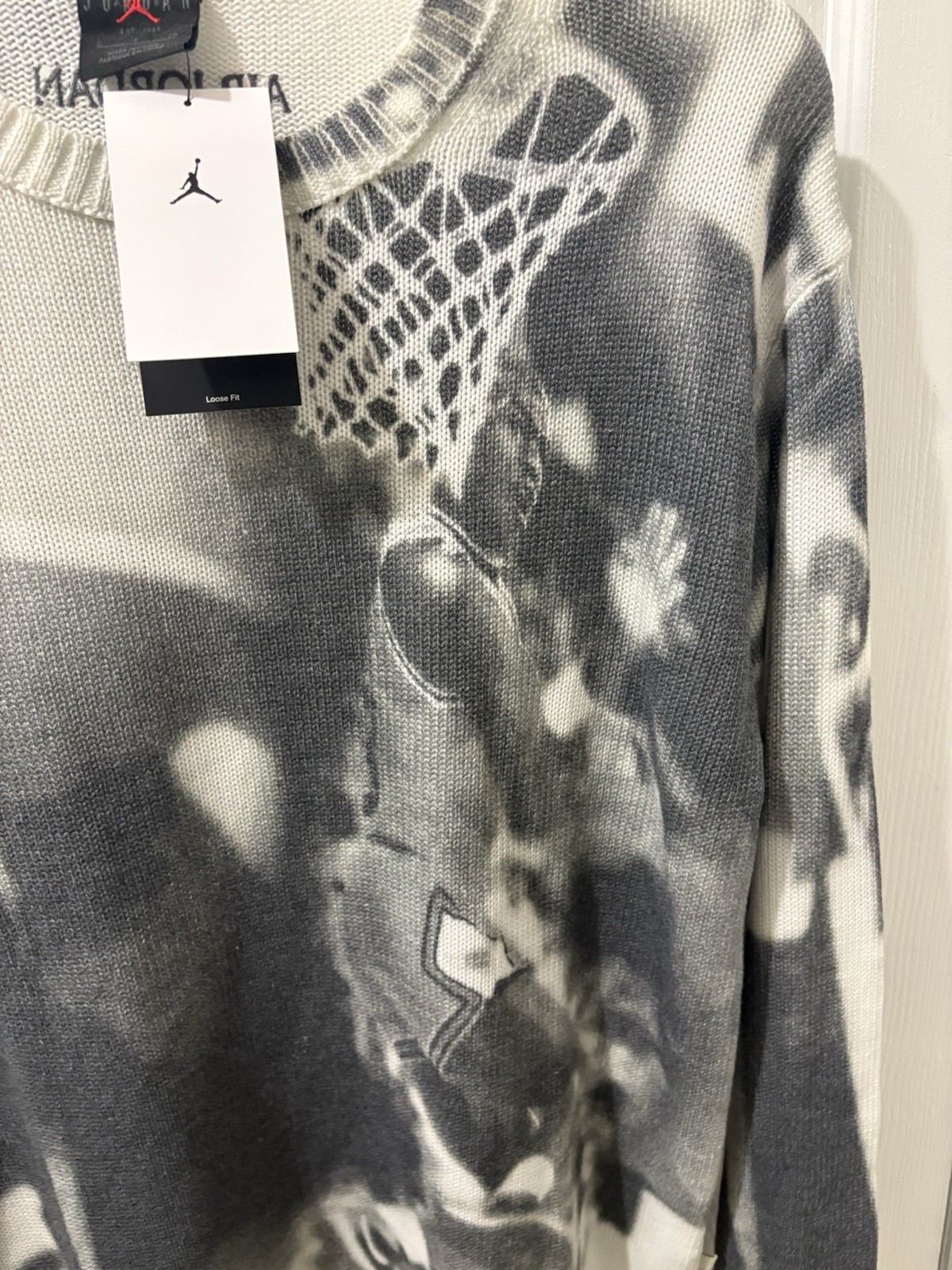 Men XL Air Jordan Nike Pullover Sweater Knit Sail/Gray Loose Fit HQ1635-133