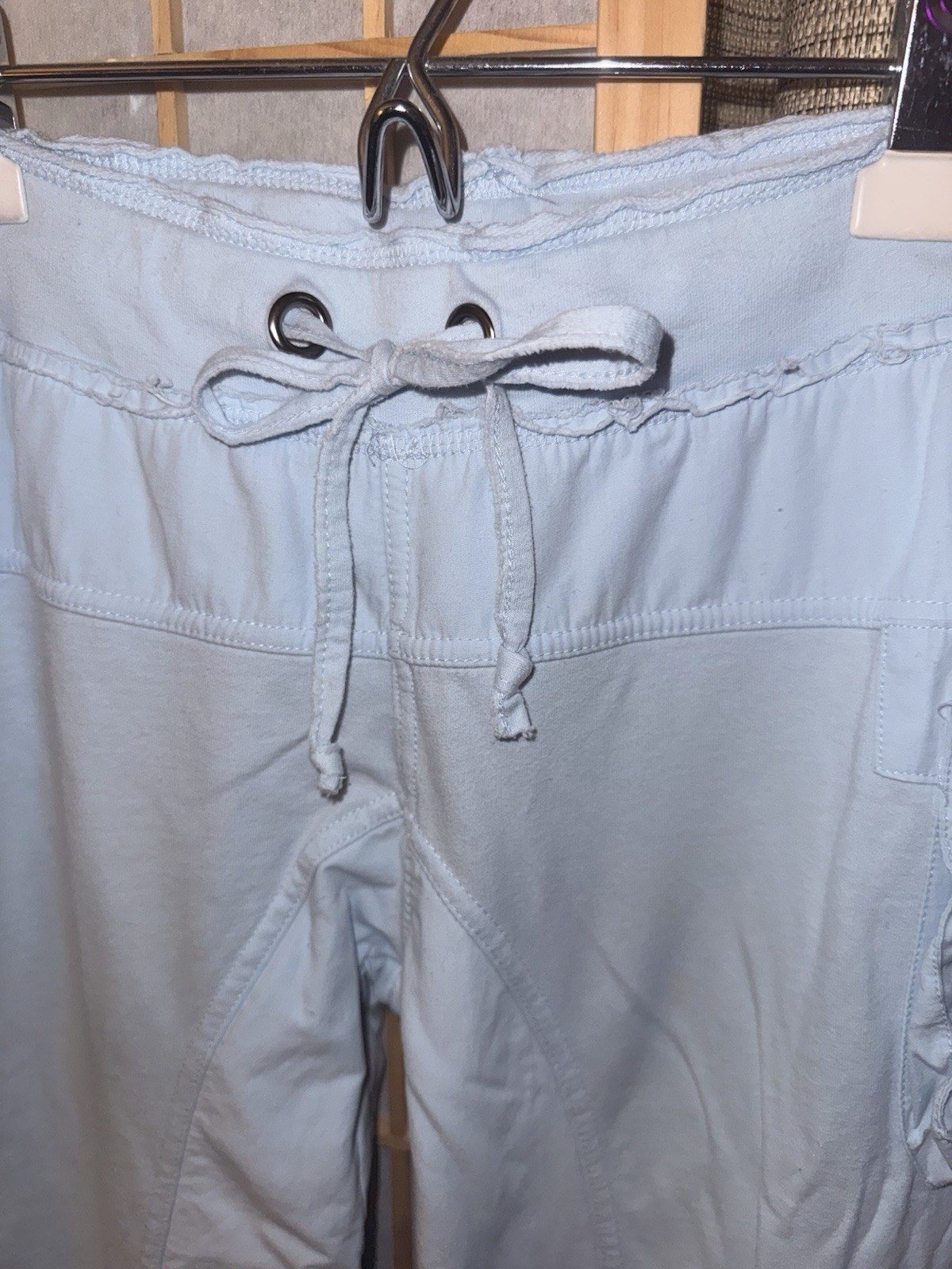 Tokyo Light Blue Cargo Pants Denim 100% Cotton Embroidery Sequins Size Small