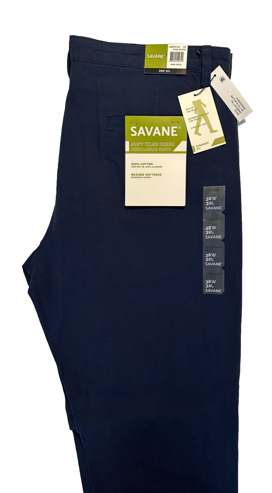 Savane Men’s Navy Soft Wash Chino Straight Leg Size W38 X L32
