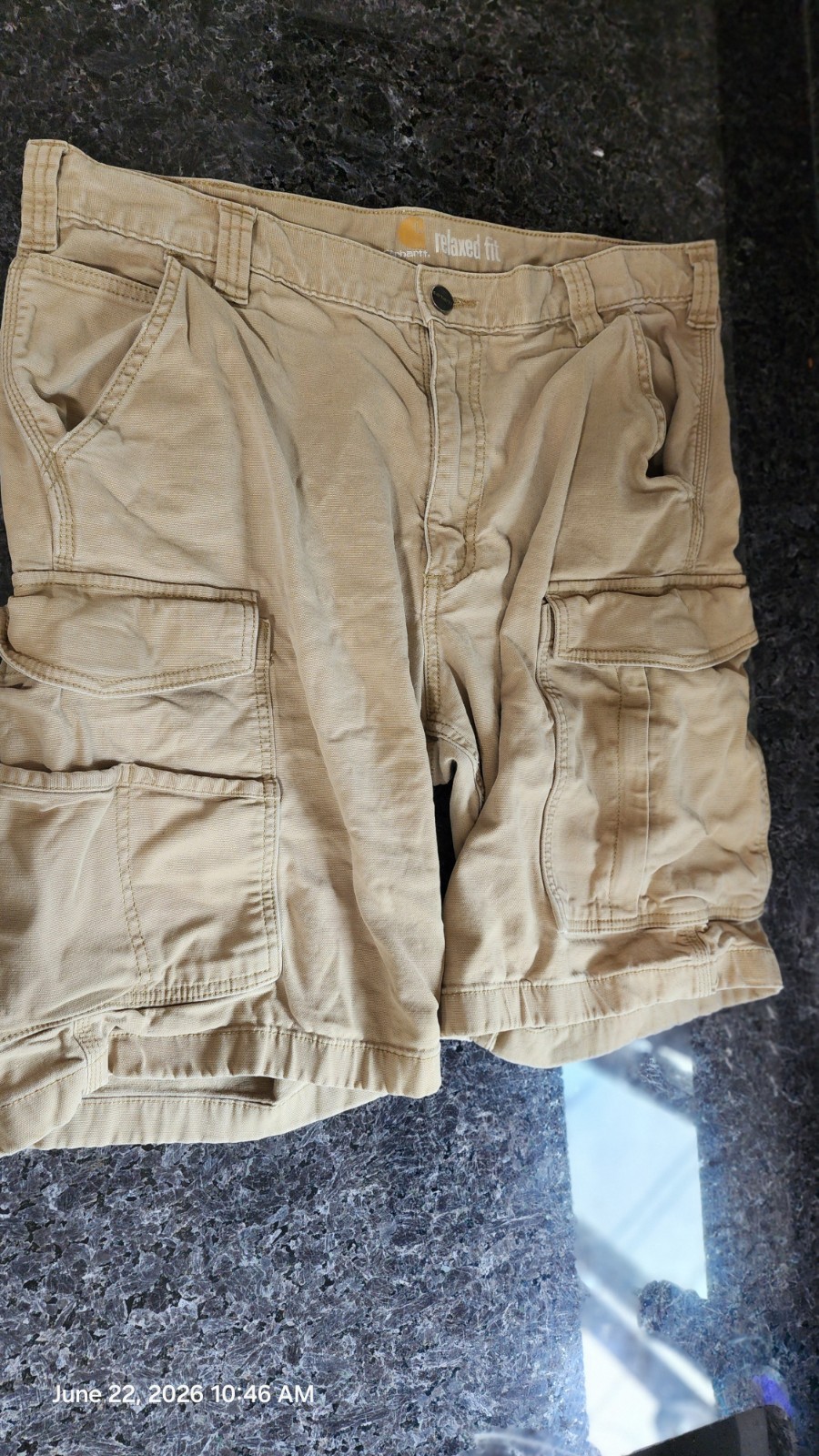 Carhartt Men’s Beige Relaxed Fit 11″ Cargo Shorts Cotton Canvas Flat Front