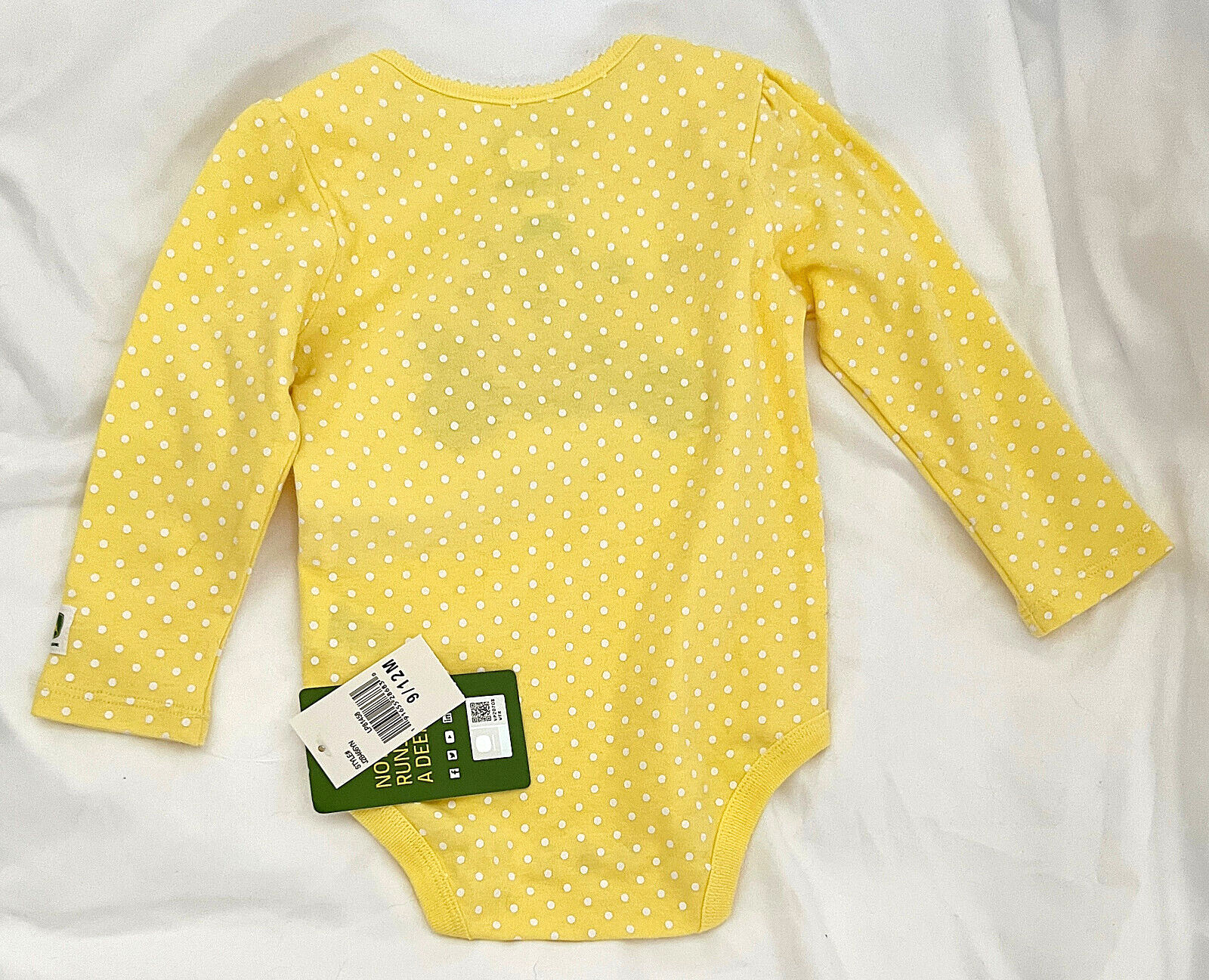 NEW NWT John Deere Farm Animals Yellow Polka Dot L/S One-Piece Girls 9-12M