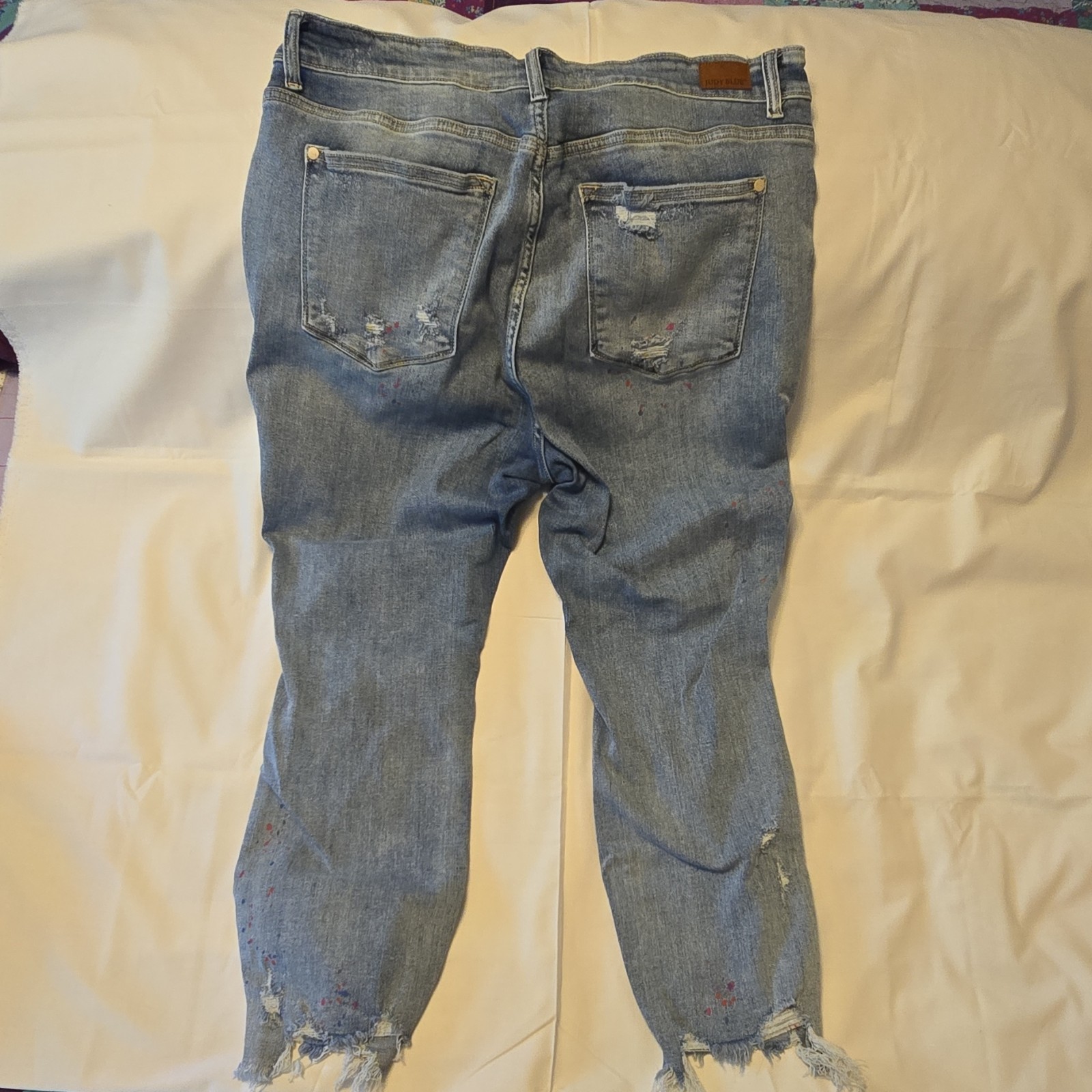 Judy Blue Jeans Boyfriend Fit Distressed Paint Spatter Light Wash Women 18W