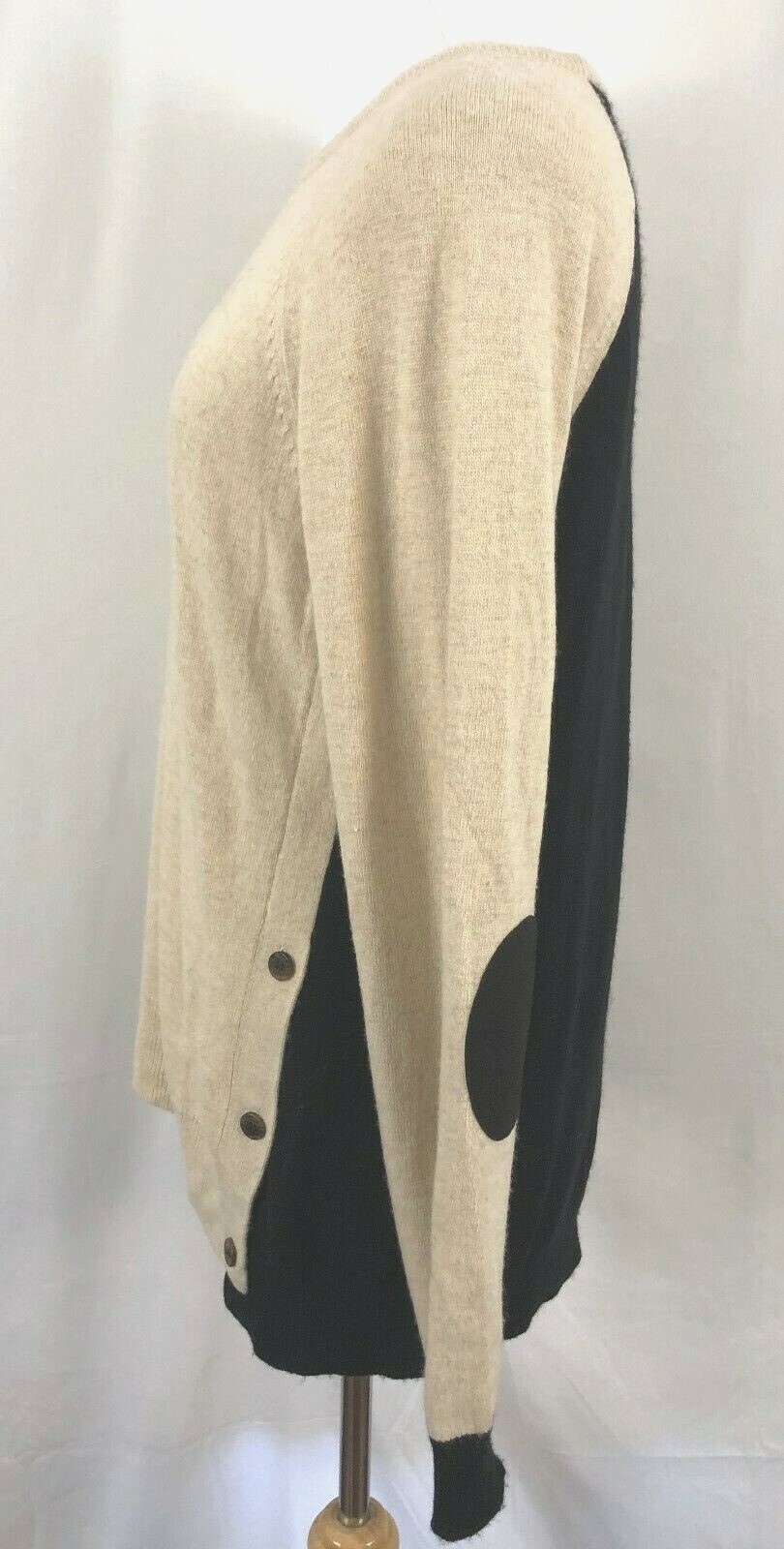 JCrew Womens Sweater Tan Black Elbow Patches Viscose Rayon Wool Nylon Medium