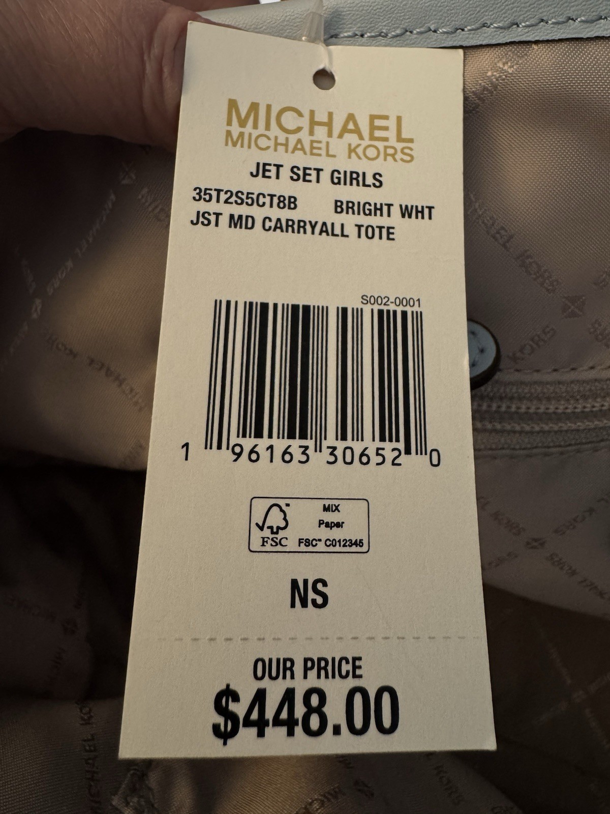Michael Kors Jet Set Monogram Tote Carryall White/Blue, Silver Hardware Charm