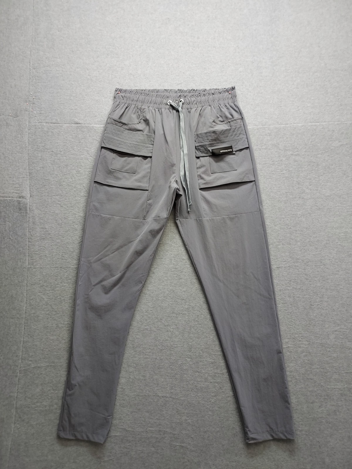 BoohooMan Men Cargo Pants M Gray Tapered Leg Drawstring Lined Mid Rise Casual