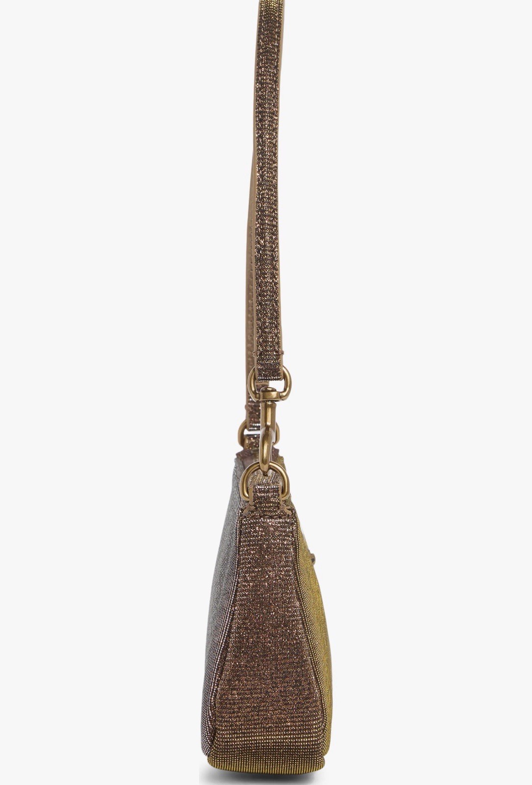 Kurt Geiger London Gold Metallic Glitter Logo Shoulder Bag Zip Top Lined