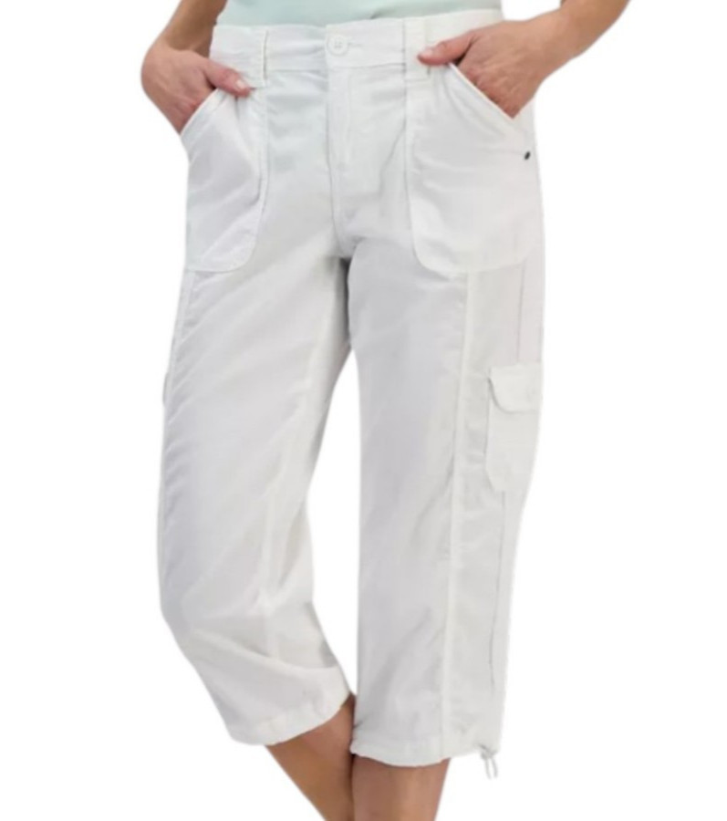 NWT Style & Co Women’s Mid Rise Capri Cargo Pants – Bright White