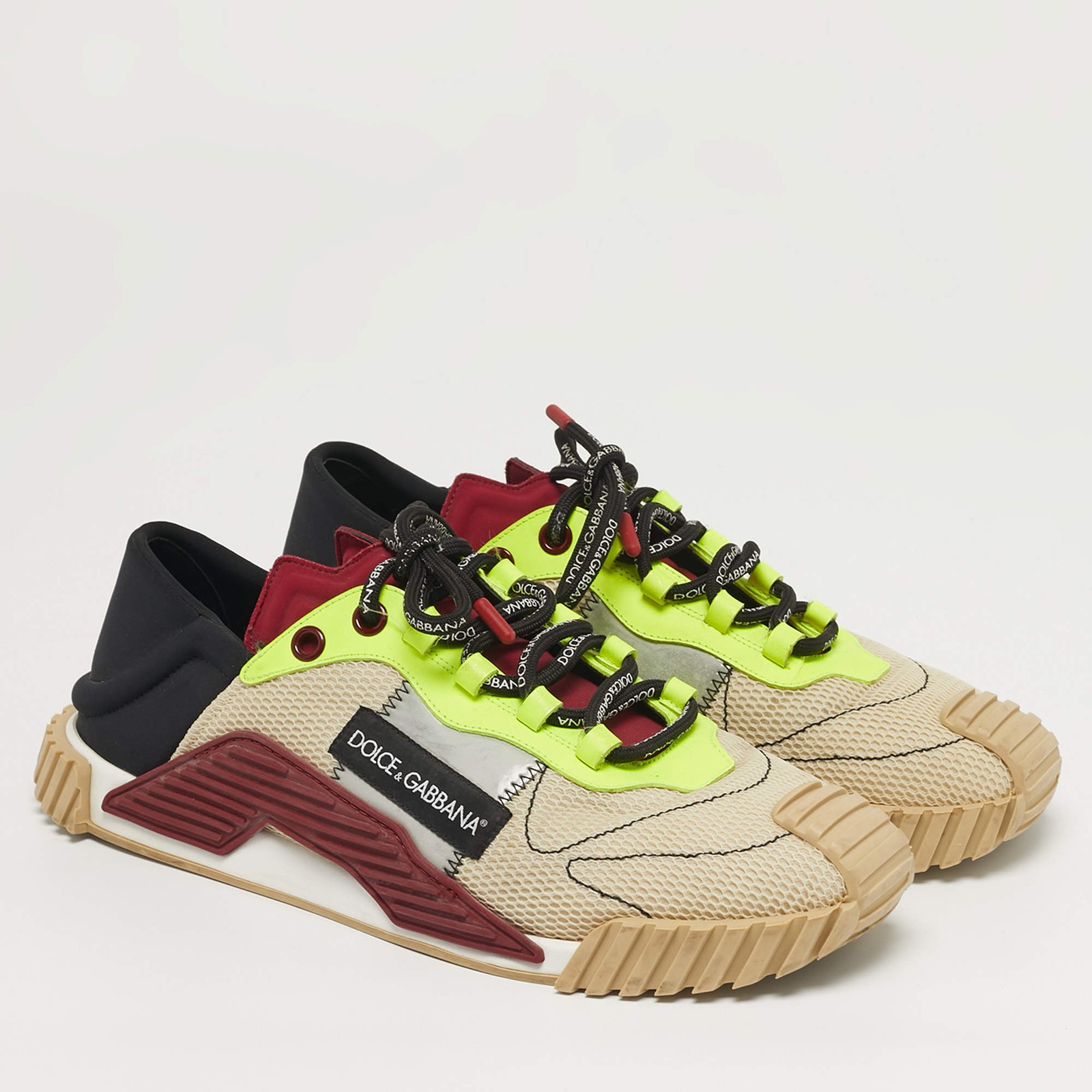 Dolce Gabbana Ns1 Size 44 Multicolor Mesh and Neoprene Lace Up Sneakers