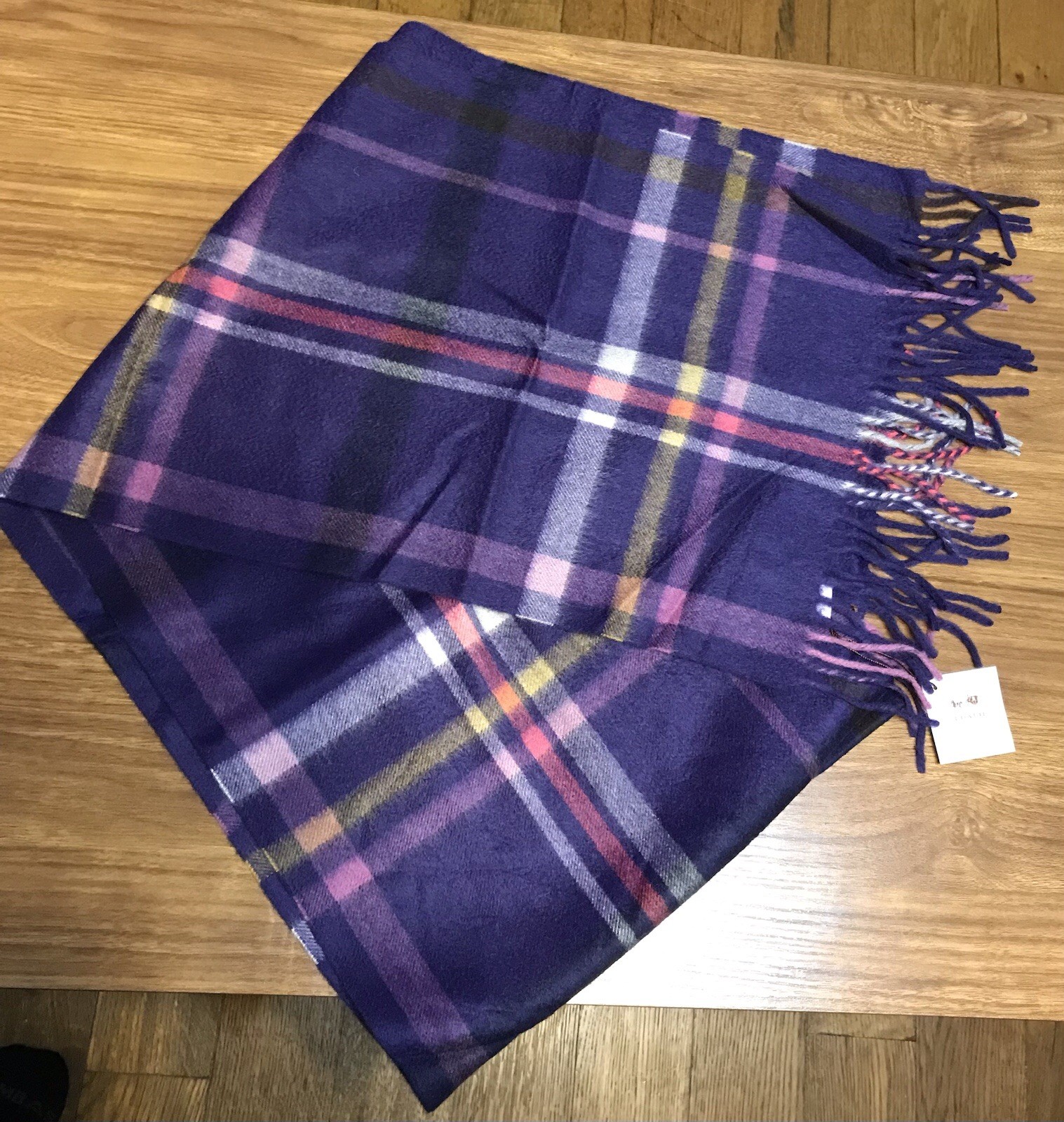 Coach Black Violet 100% Cashmere Scarf NWT In Bag 70”L X 12”W $178 MSRP