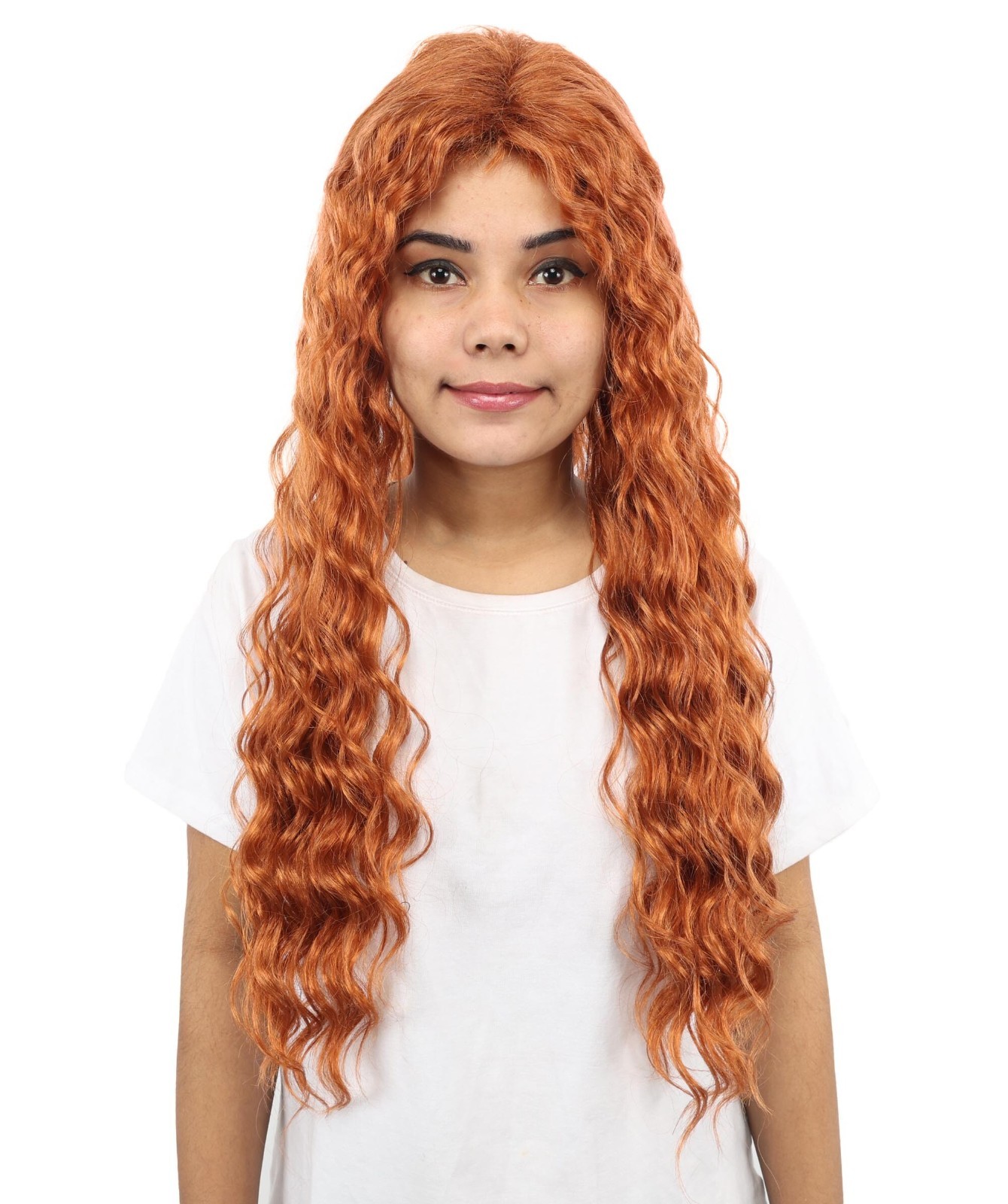 Women Long Deep Wave Wig, 28″ Copper Red Crimped Texture Synthetic Fiber