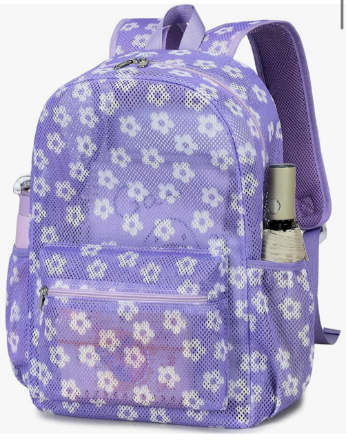 Bluboon Kids Mesh Backpack Semi-Transparent School Bookbag Beach Daypack Purple.