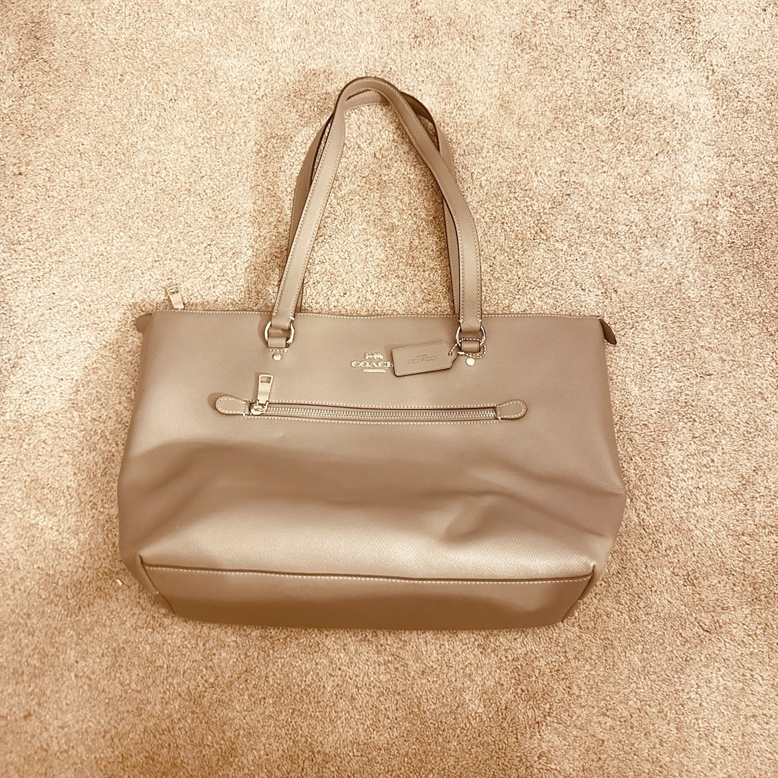 Coach Gallery Tote Large Crossgrain Leather Gray Zip Top Shoulder Bag F79608 EUC