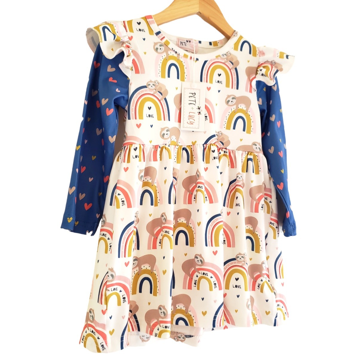 NEW! Pete + Lucy Rainbows and Sloths Baby Girl Dress 12-18 Months