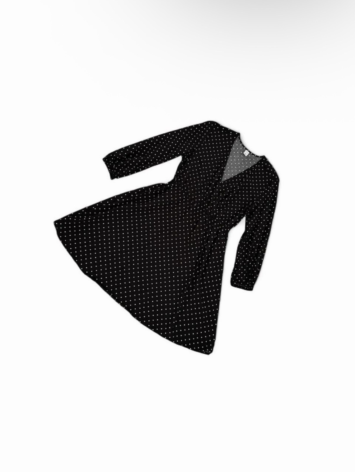 Old Navy Black/White Polka Dot V-Neck 3/4 Sleeve A-Line Knee Dress S