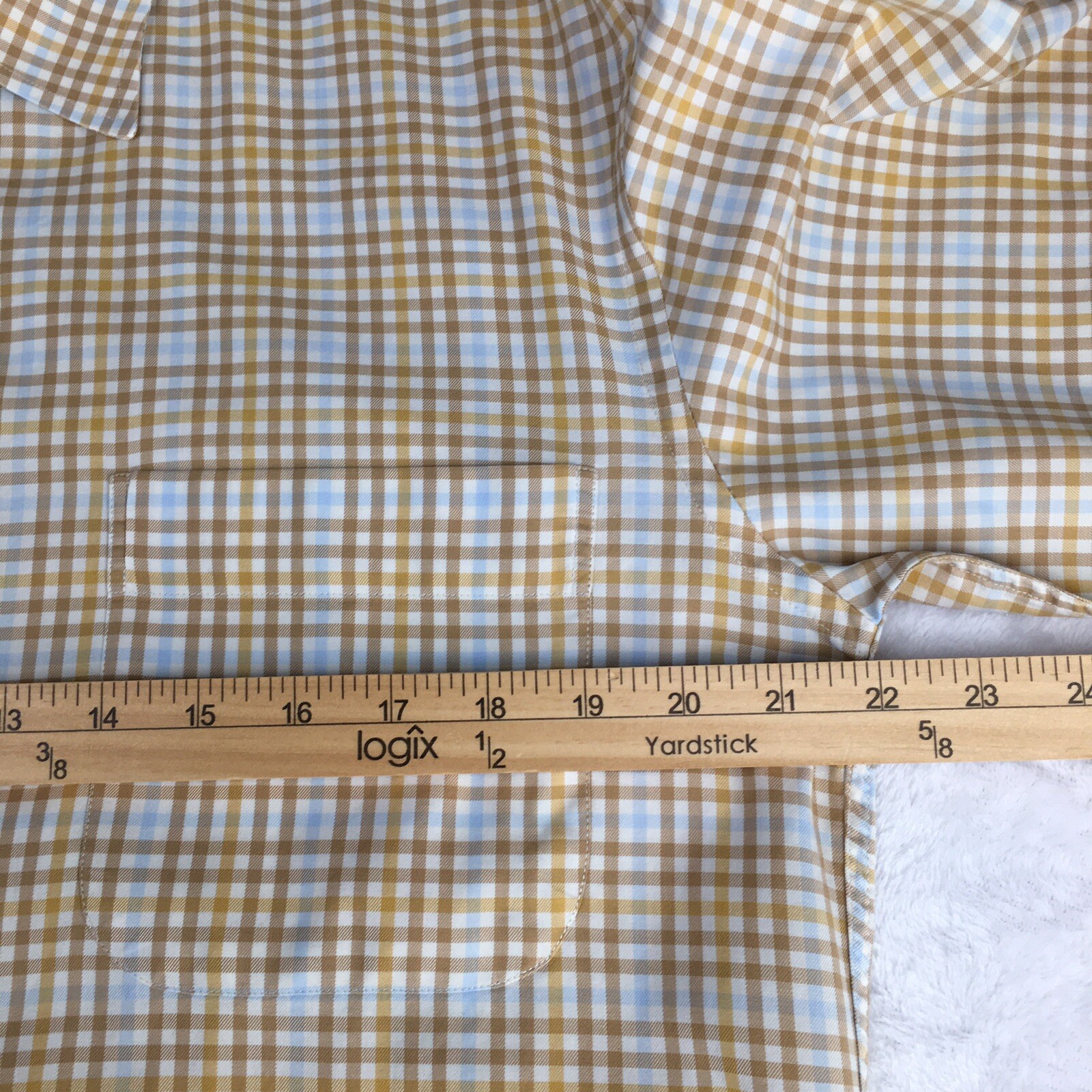 Peter Millar Dress Shirt Mens Medium Tan/Lt. Blue Checks Long Sleeves