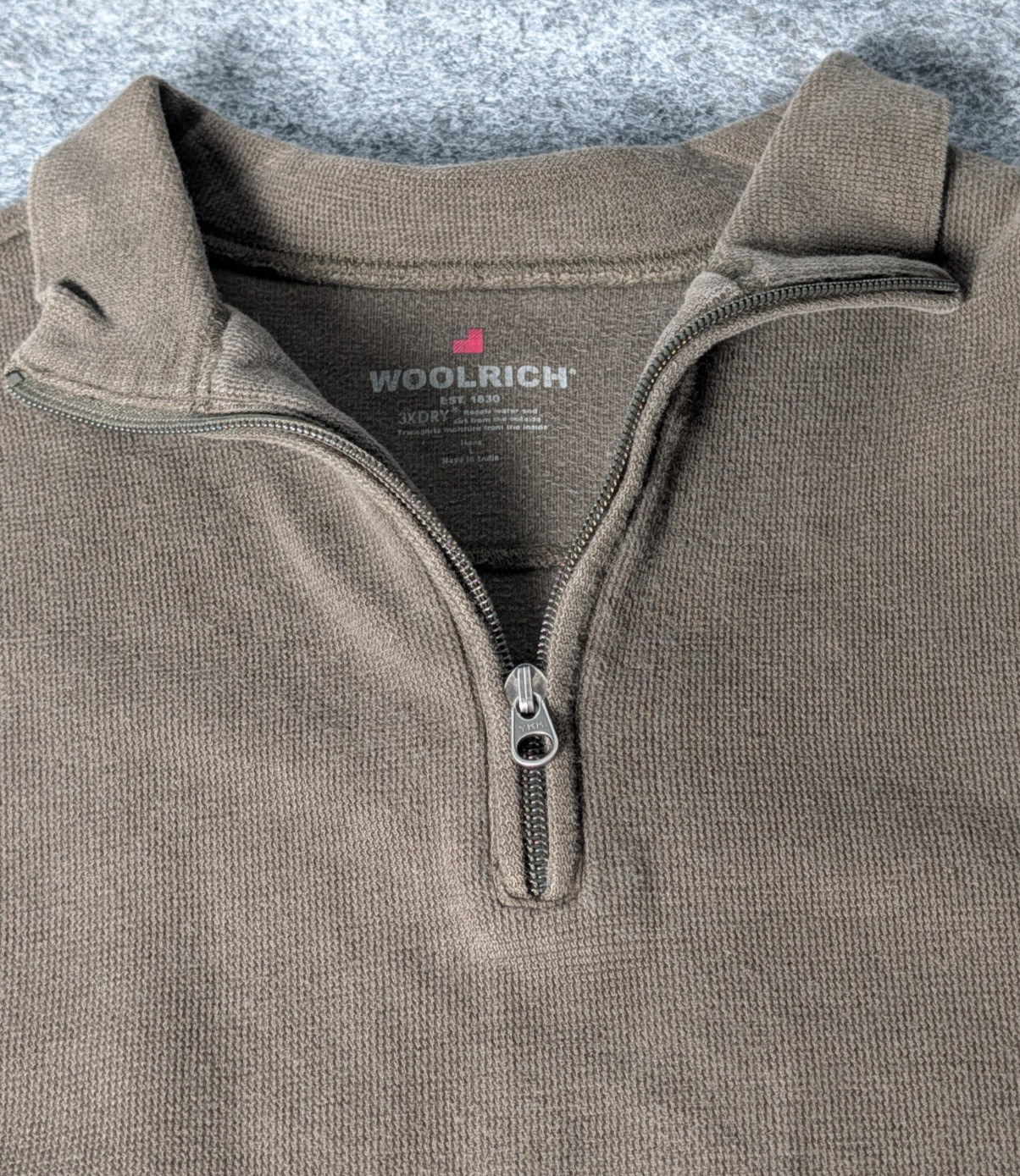 Woolrich 3X Dry Brown Textured Men’s Large Pullover Zip Close Long Sleeve Shirt