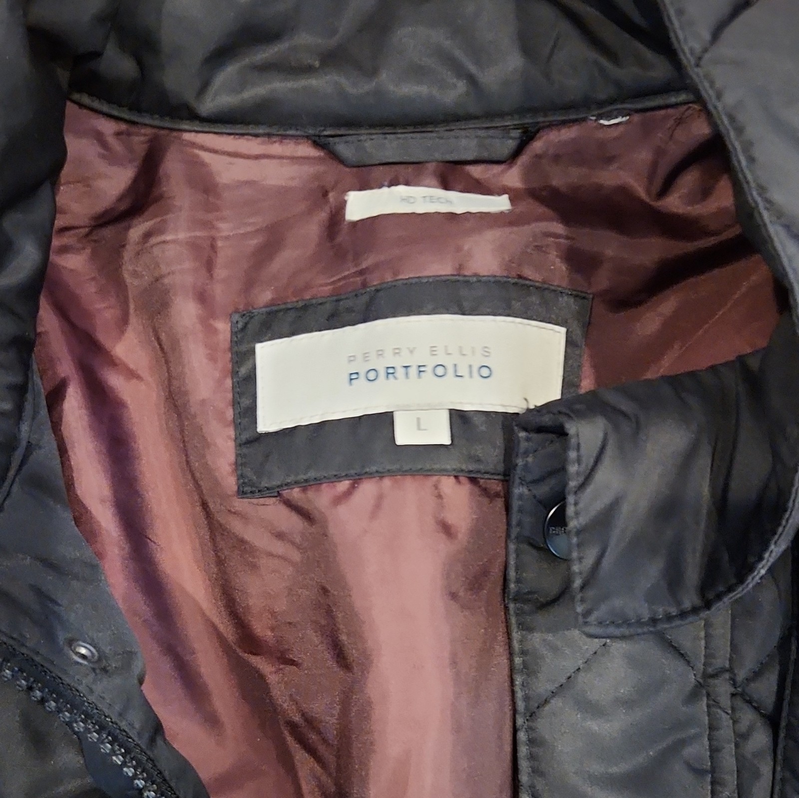 Perry Ellis Portfolio Men’s Black Quilted Snap Jacket Stand-Up Collar L