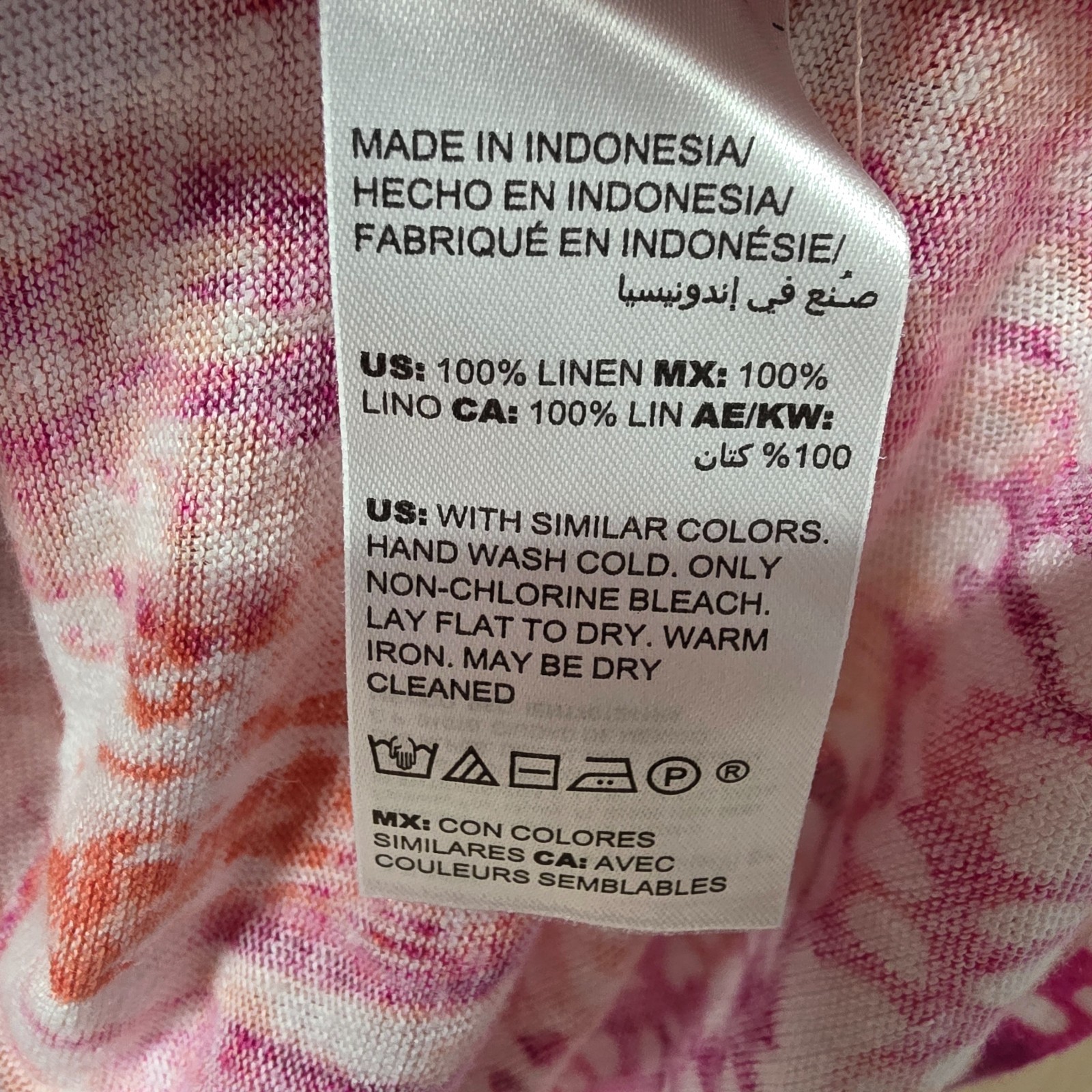 Chicos 4 XXL 100% Linen Ikat Print Dolman Top Pink Peach V Neck Boho