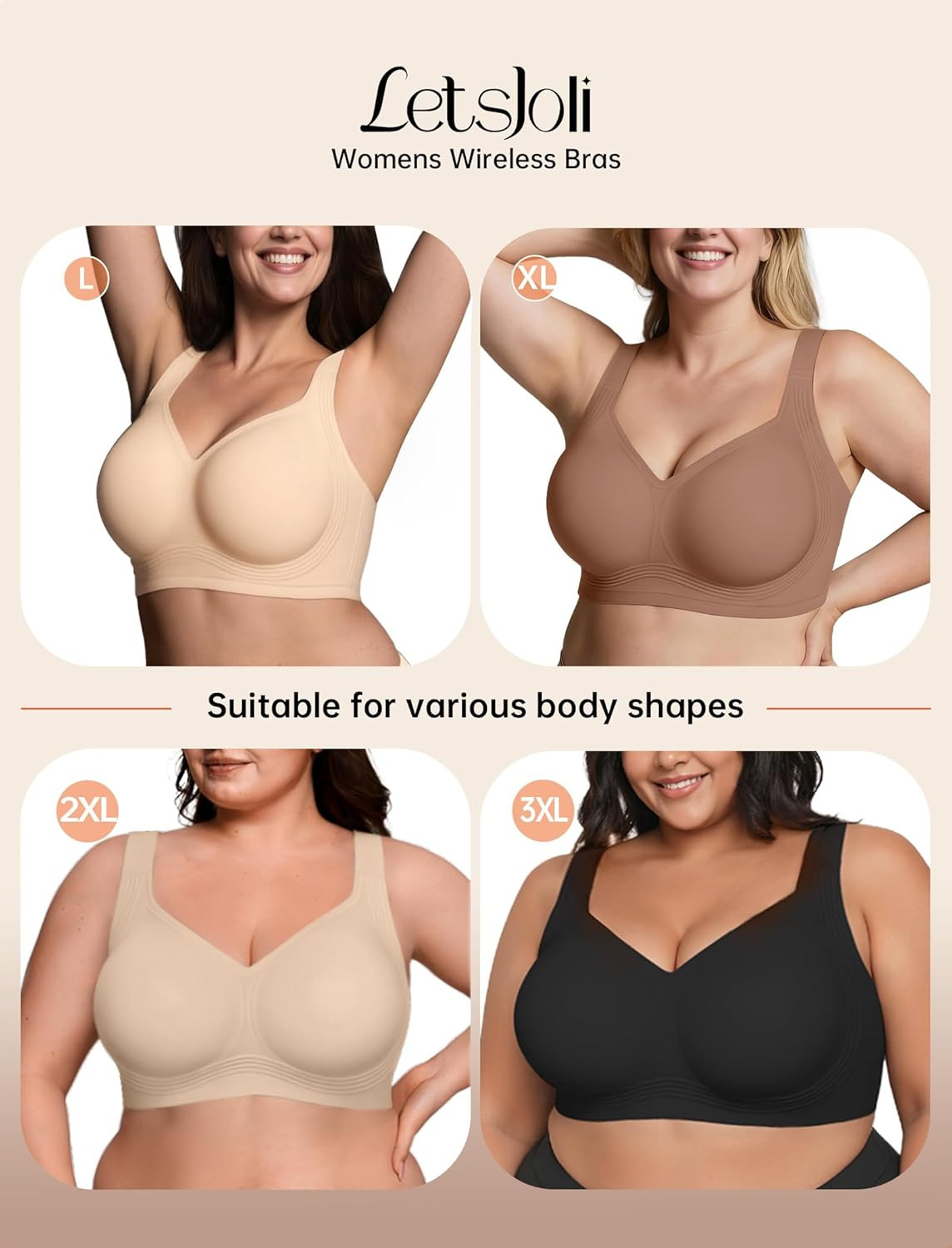 Supportive Wireless Push-Up Bra for Women – Full Coverage Seamless Plus Size
