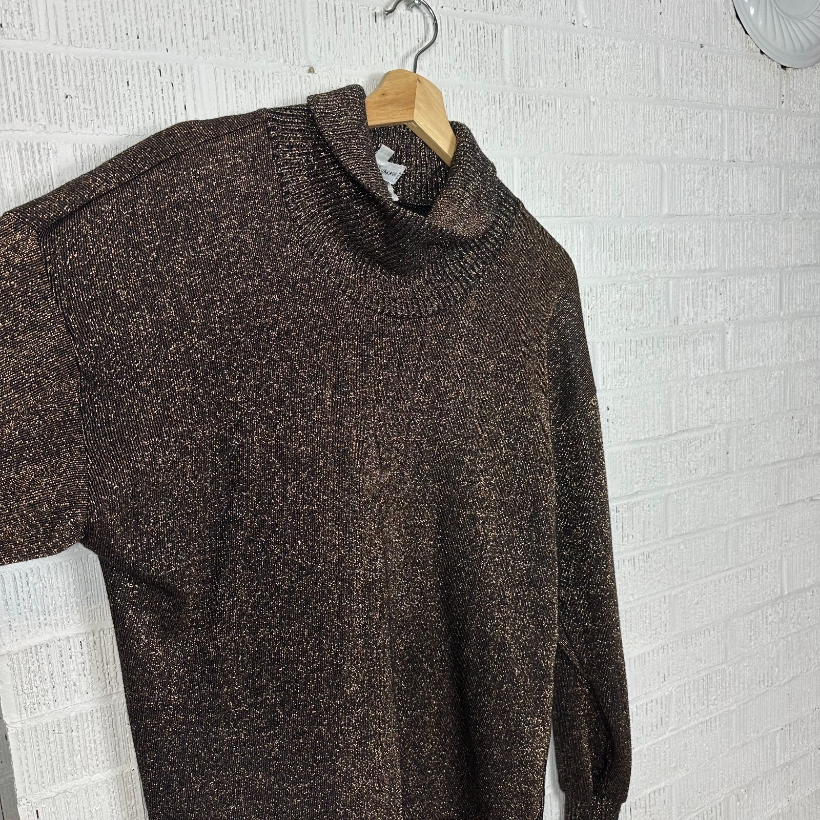 Vintage Christian Dior Loungewear Metallic Gold/Black Ribbed Turtleneck Sweater