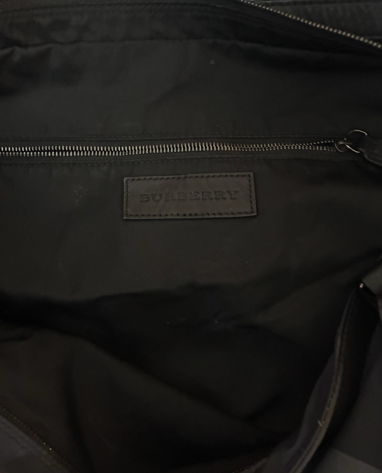 Burberry Navy Gray Plaid Tote Bag Leather Trim Zip Drawstring Detachable Strap