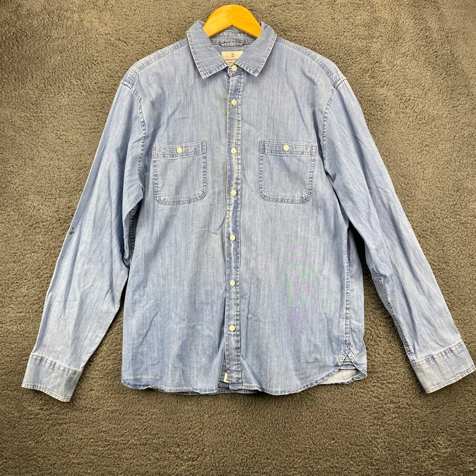 Mutual Weave Denim Shirt Mens Long Sleeve Button Up Casual Workwear Large