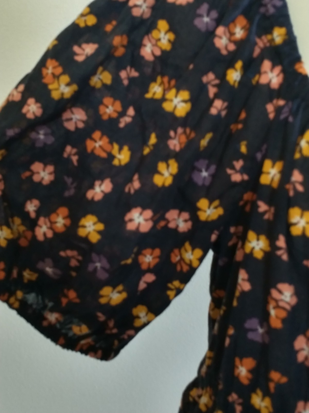 Madewell Navy Blue Floral Boho Peplum Puff Sleeve Blouse Top S