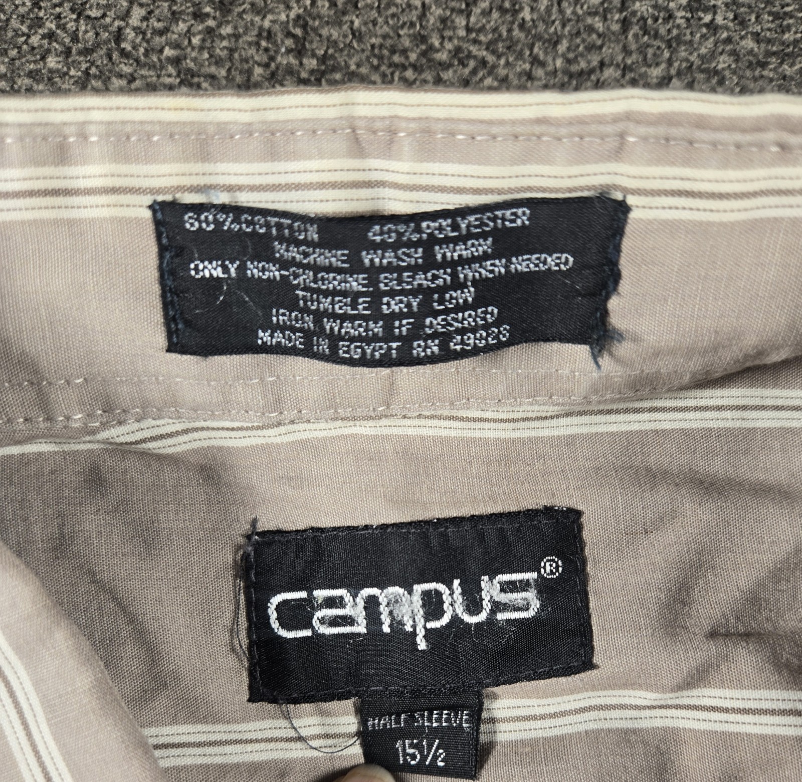 Campus Men’s Short Sleeve Striped Button-Up Shirt Gray/White 15 1/2 Cotton Blend