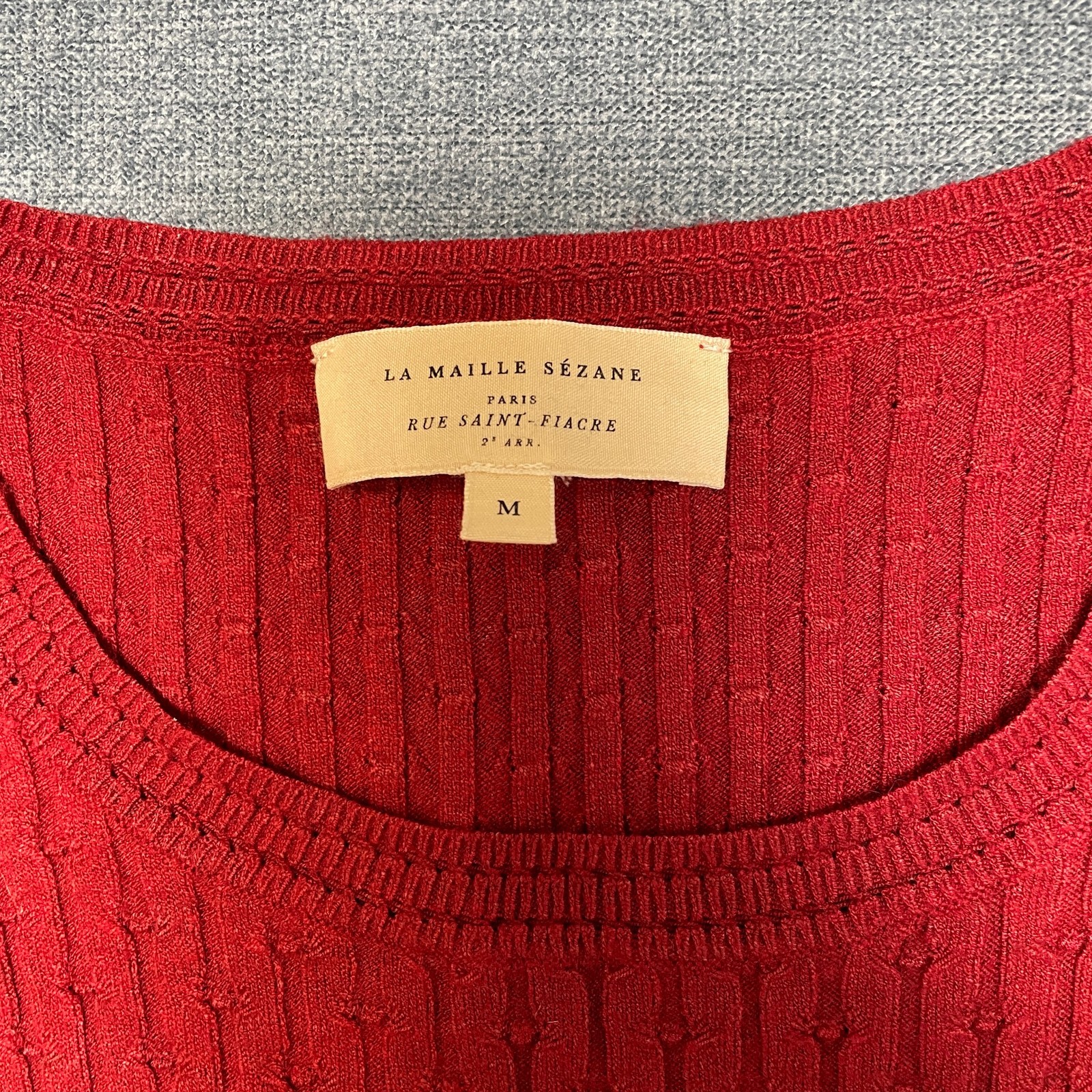 La Maille Sezane Sweater Womens Medium Red Ribbed Knit Round Neck Winter Wear