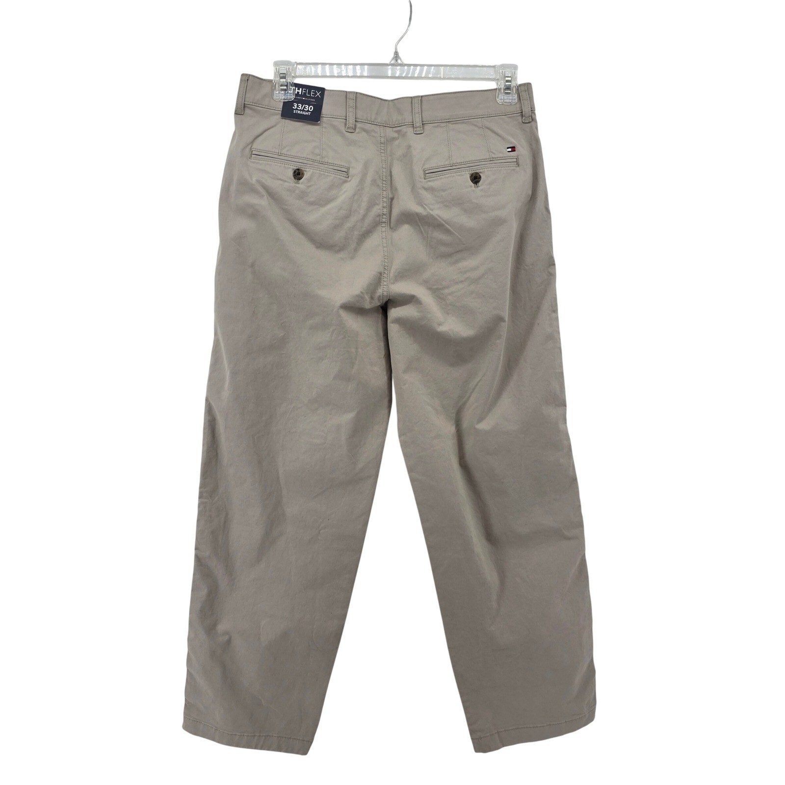 Tommy Hilfiger THFlex Mens 33×30 Straight Leg Pleated Khaki Chino Pants Tan