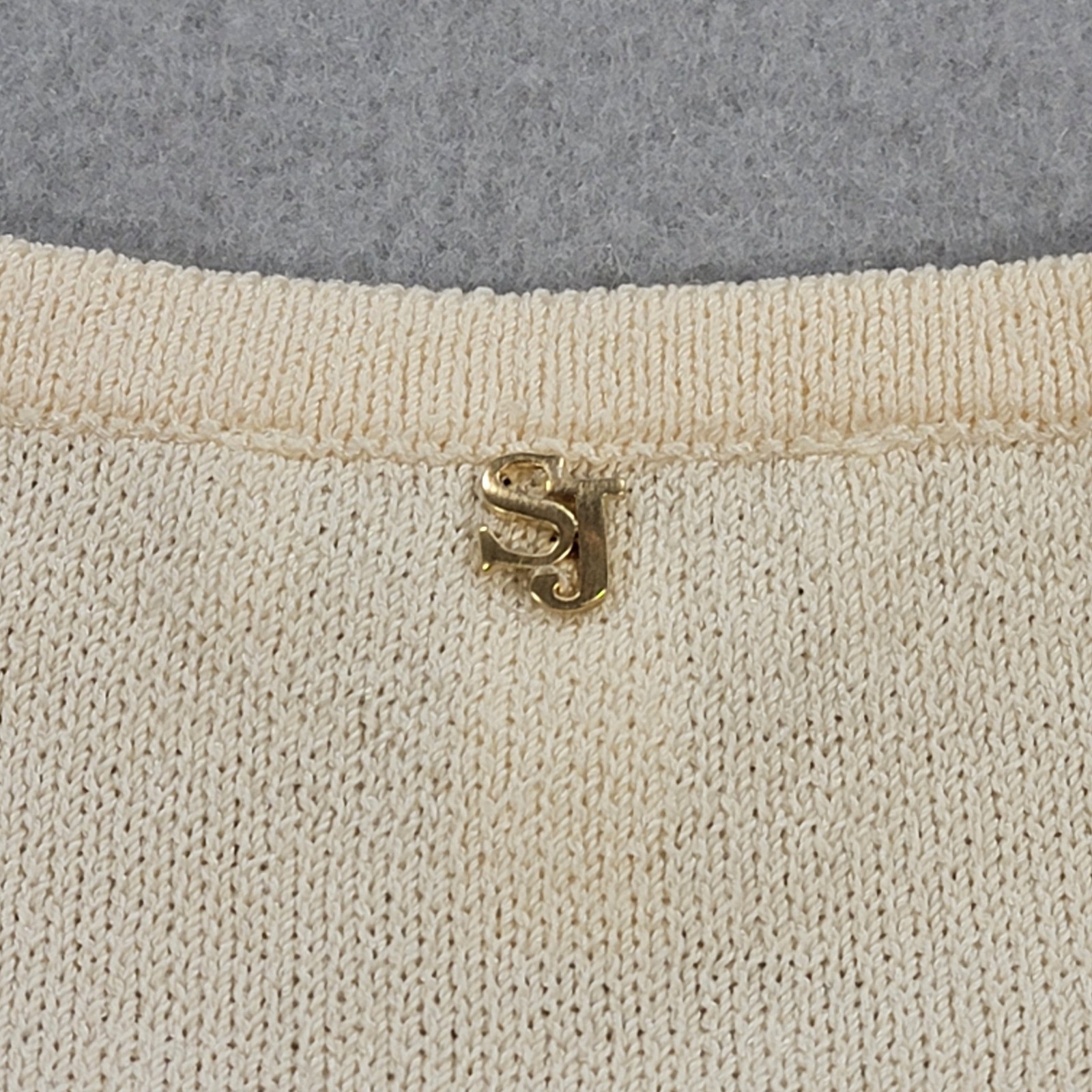 Vintage St. John Sport Knit Sweater Top Cream Lace-Up Short Sleeve Women’s Small