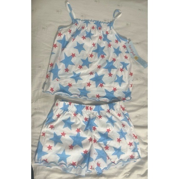Cat & Jack Girls Star Print Pajama Set Red White Blue Camisole Shorts NWT