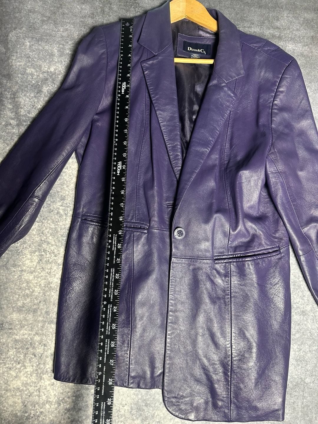 Denim & Co Women Medium Purple Genuine Leather Single Button Blazer Jacket