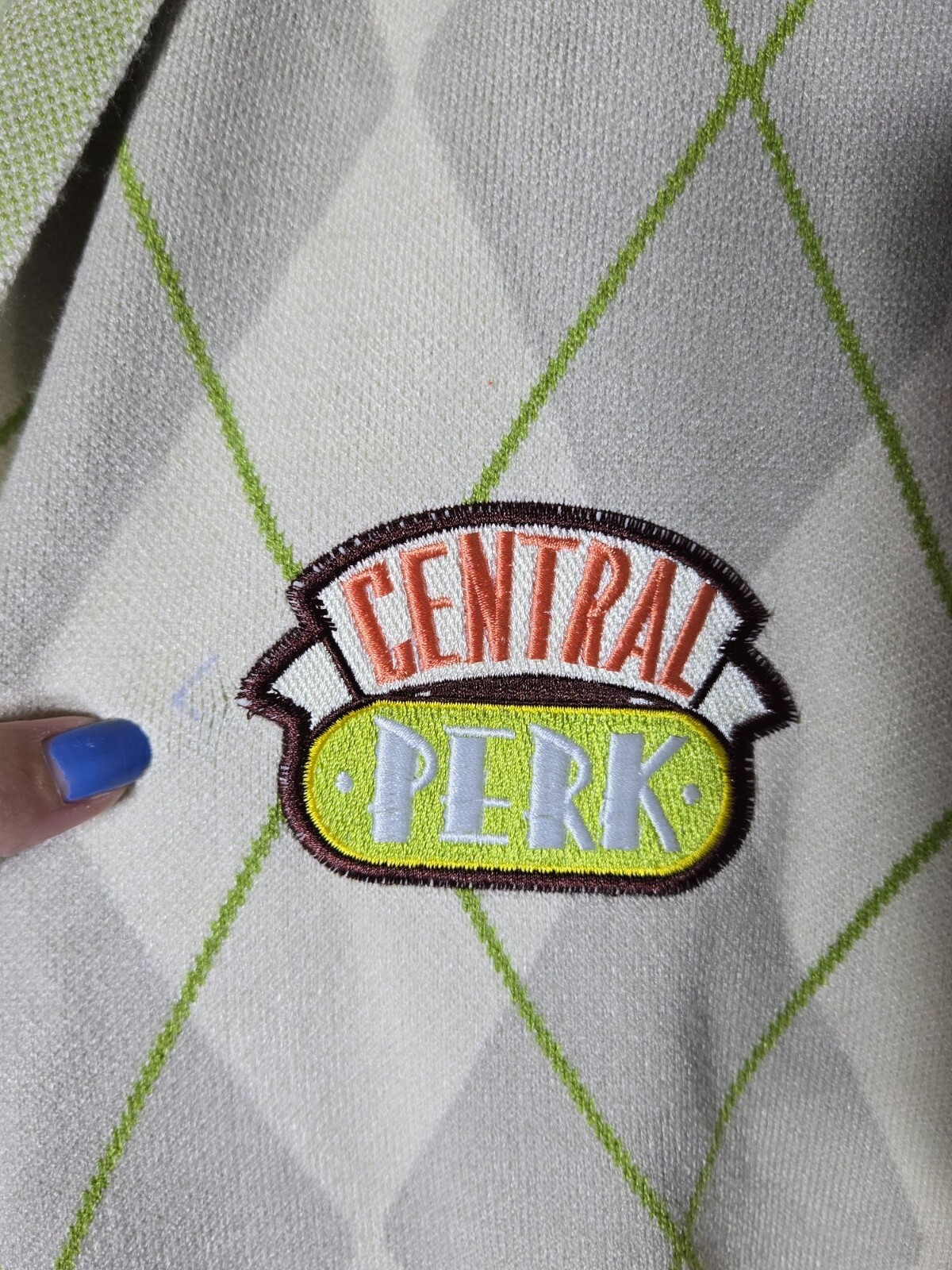 NWT Friends Central Perk Argyle Cardigan Sweater Size XL CultureFly Exclusive