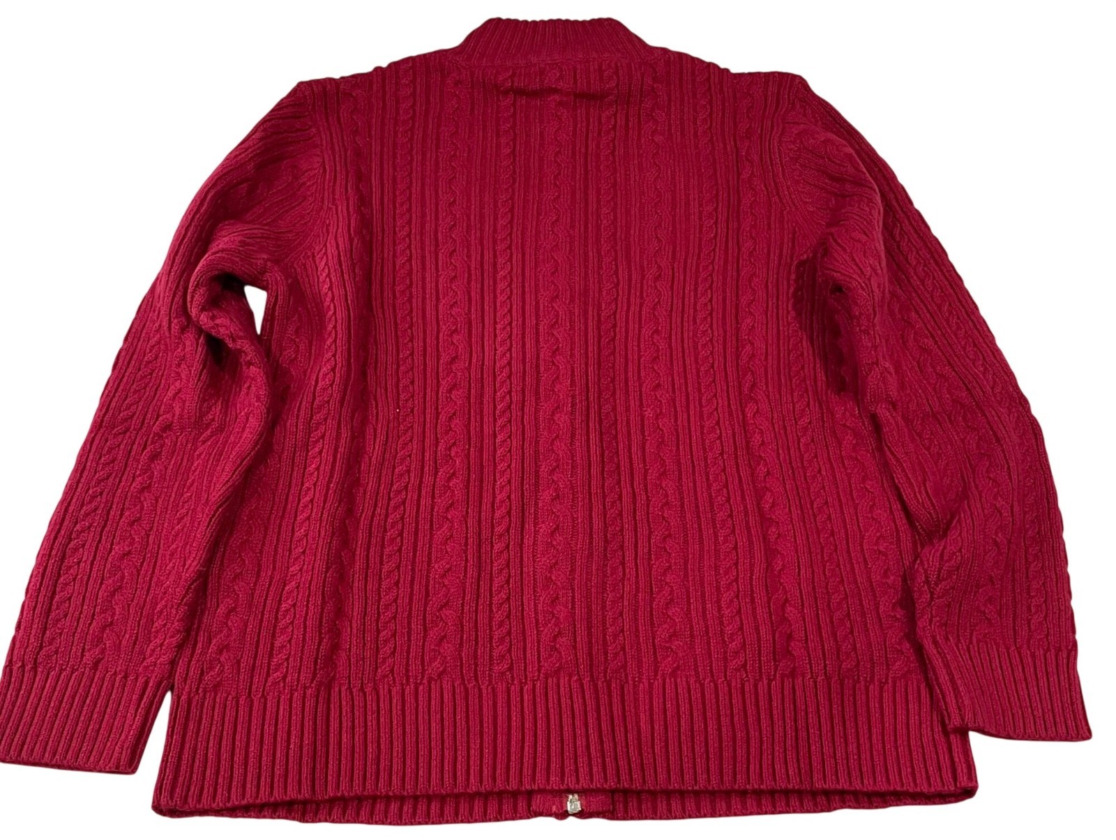 Appleseed’s Wool Blend Sweater Jacket PL Red Vibrant Cable Knit Fisherman Preppy