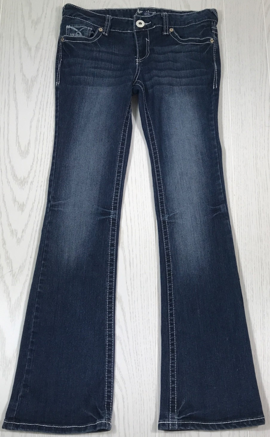 Amethyst Jeans Womens 7 Dark Wash Bootcut Stretch Mid Rise Button Flap Y2K