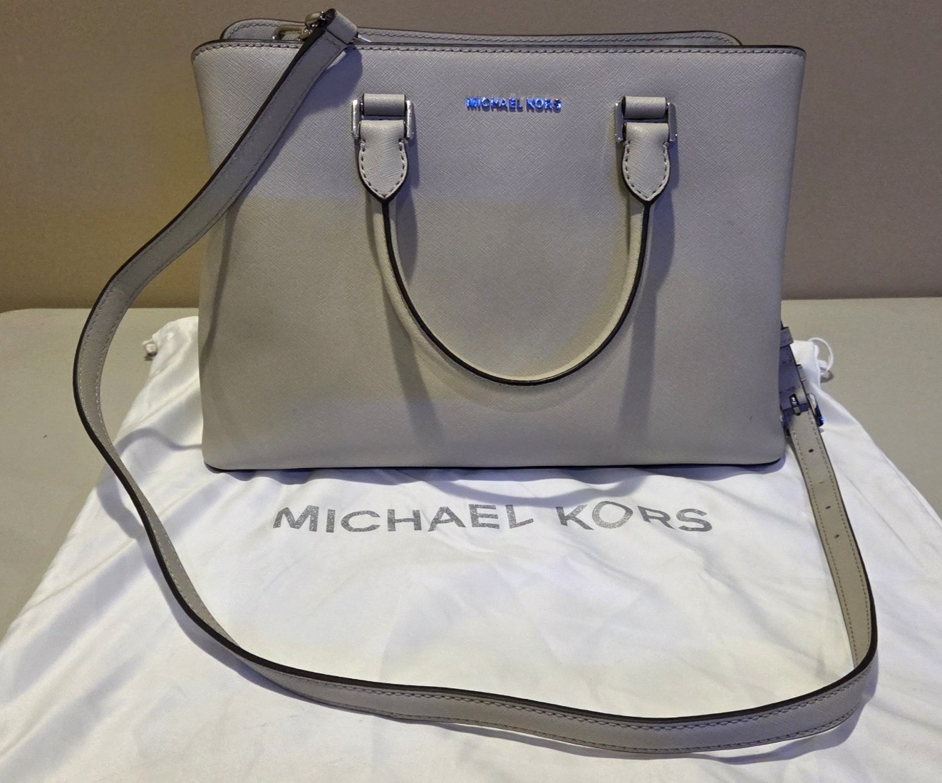 Michael Kors Savannah Large Leather Satchel-Cement color