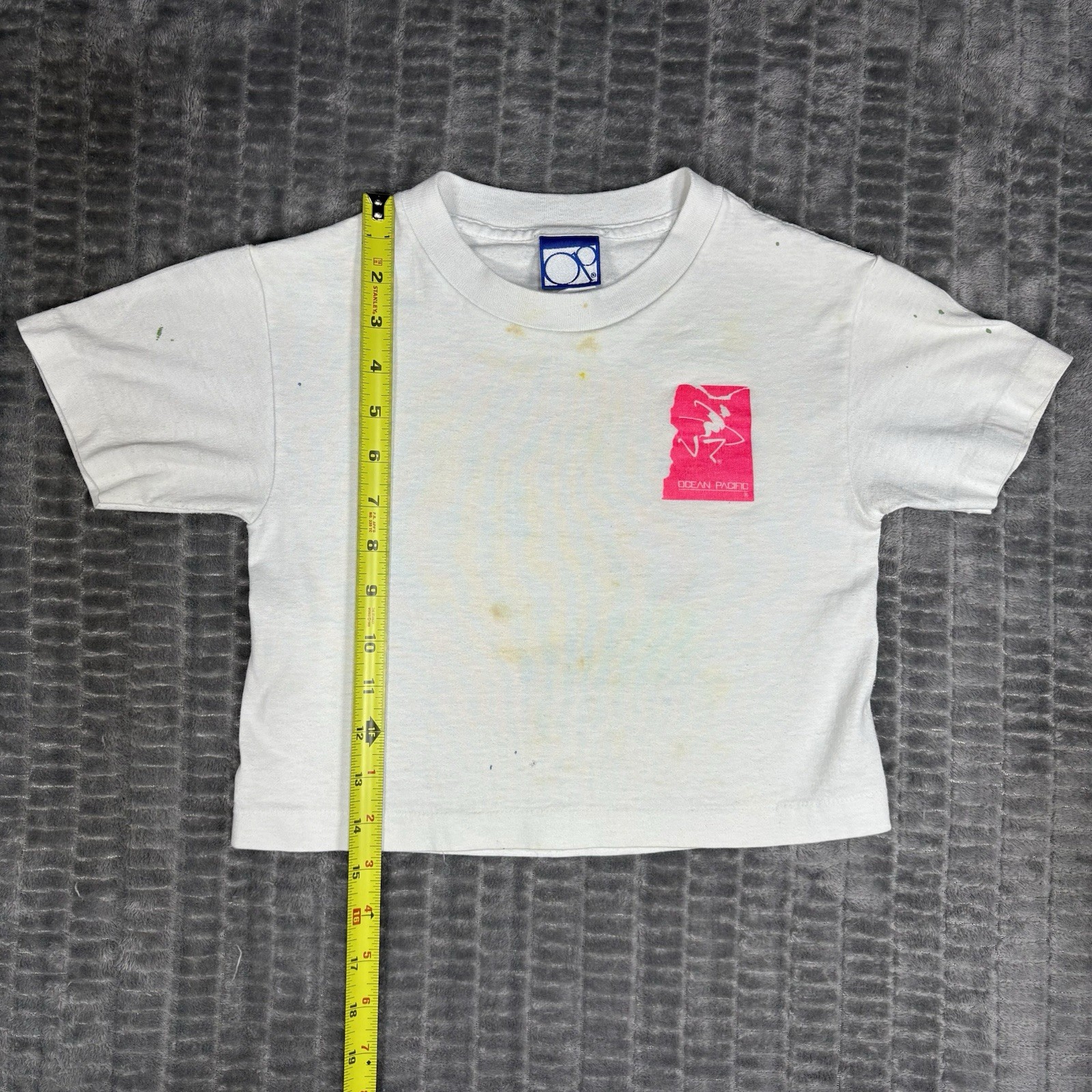 Vtg 1989 Ocean Pacific Op Surf T Shirt Crop Top Neon Windsurfing Made in USA SM