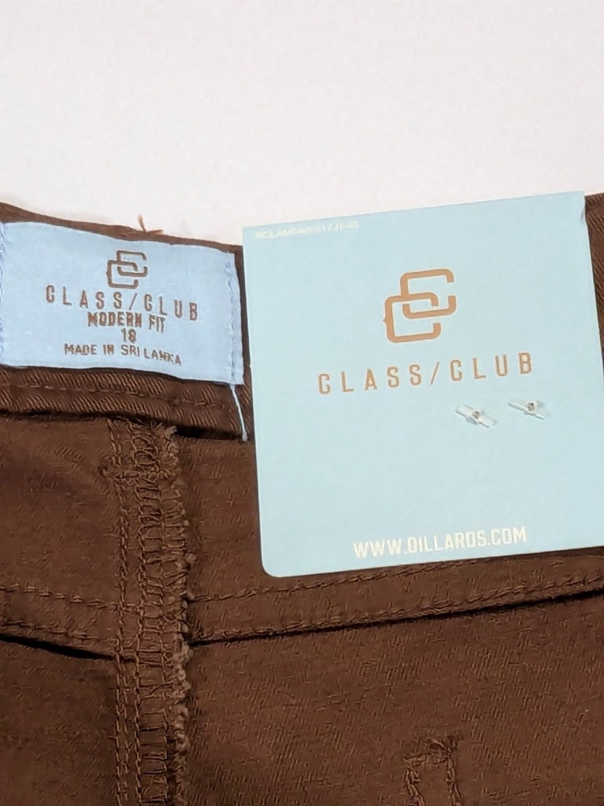 Class/Club Dark Brown Modern Fit Adjustable Waist Stretch Pants Size 18 NWT