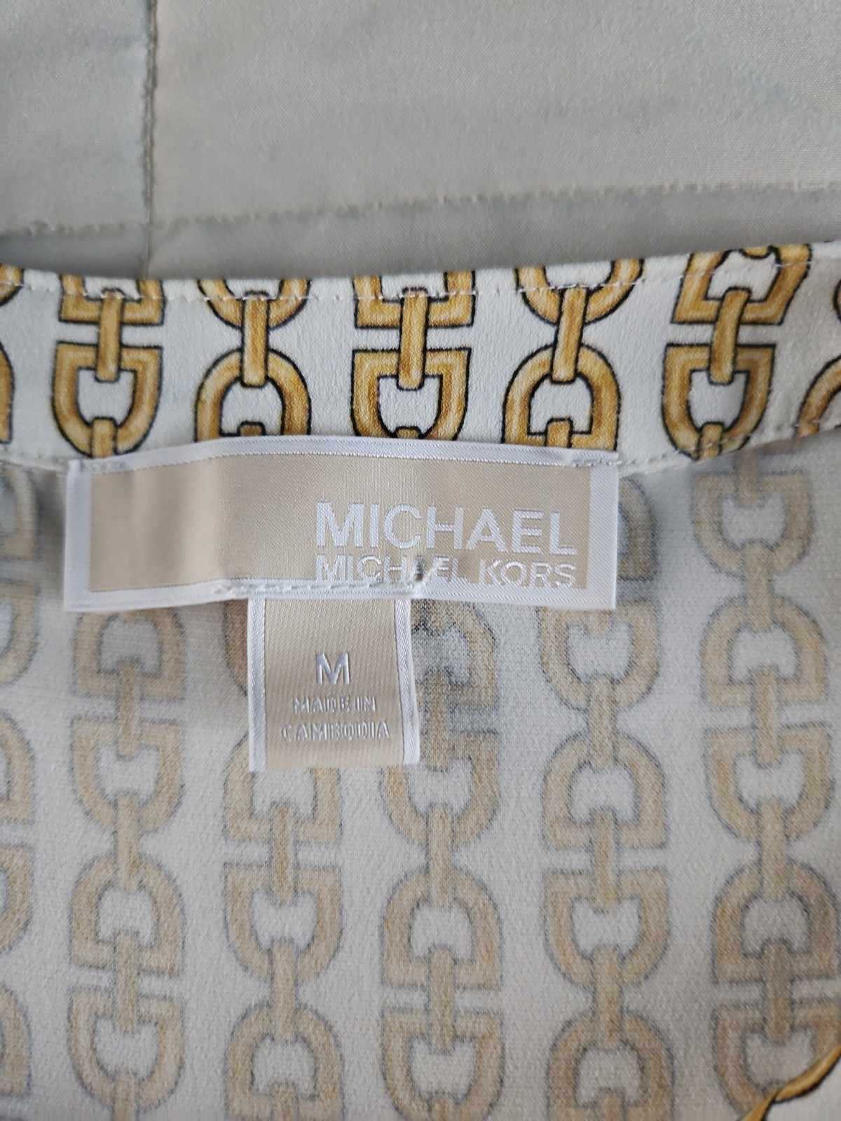 michael kors Blouse Gold Chain Pattern Womens M Gold Zipper Detail