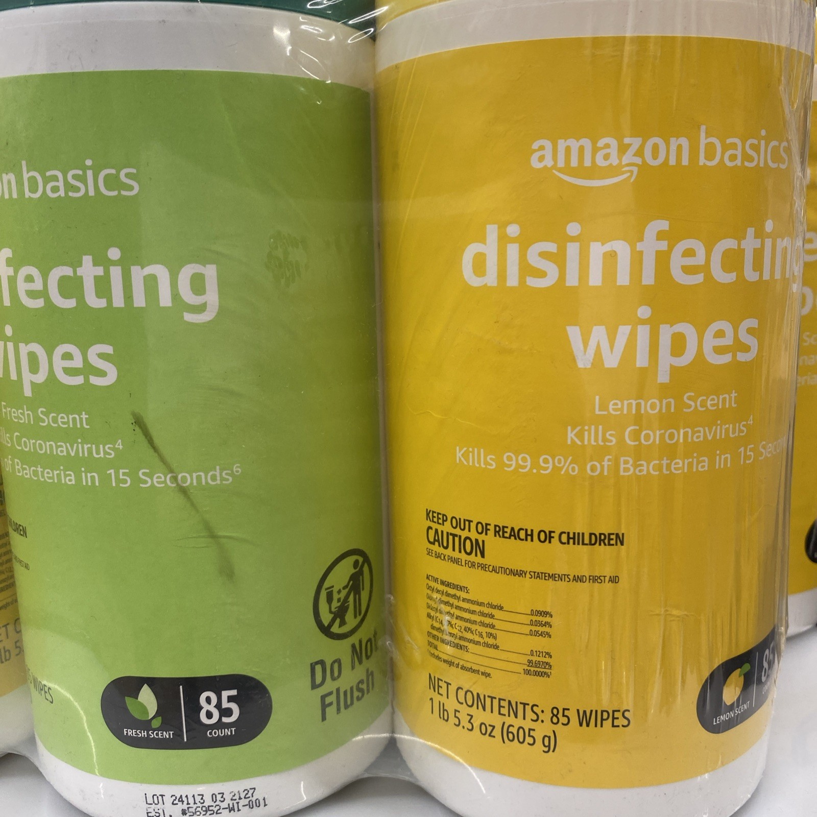 7 Pack Amazon Basics Disinfecting Wipes, Lemon & Fresh Scent, 85 Count Each