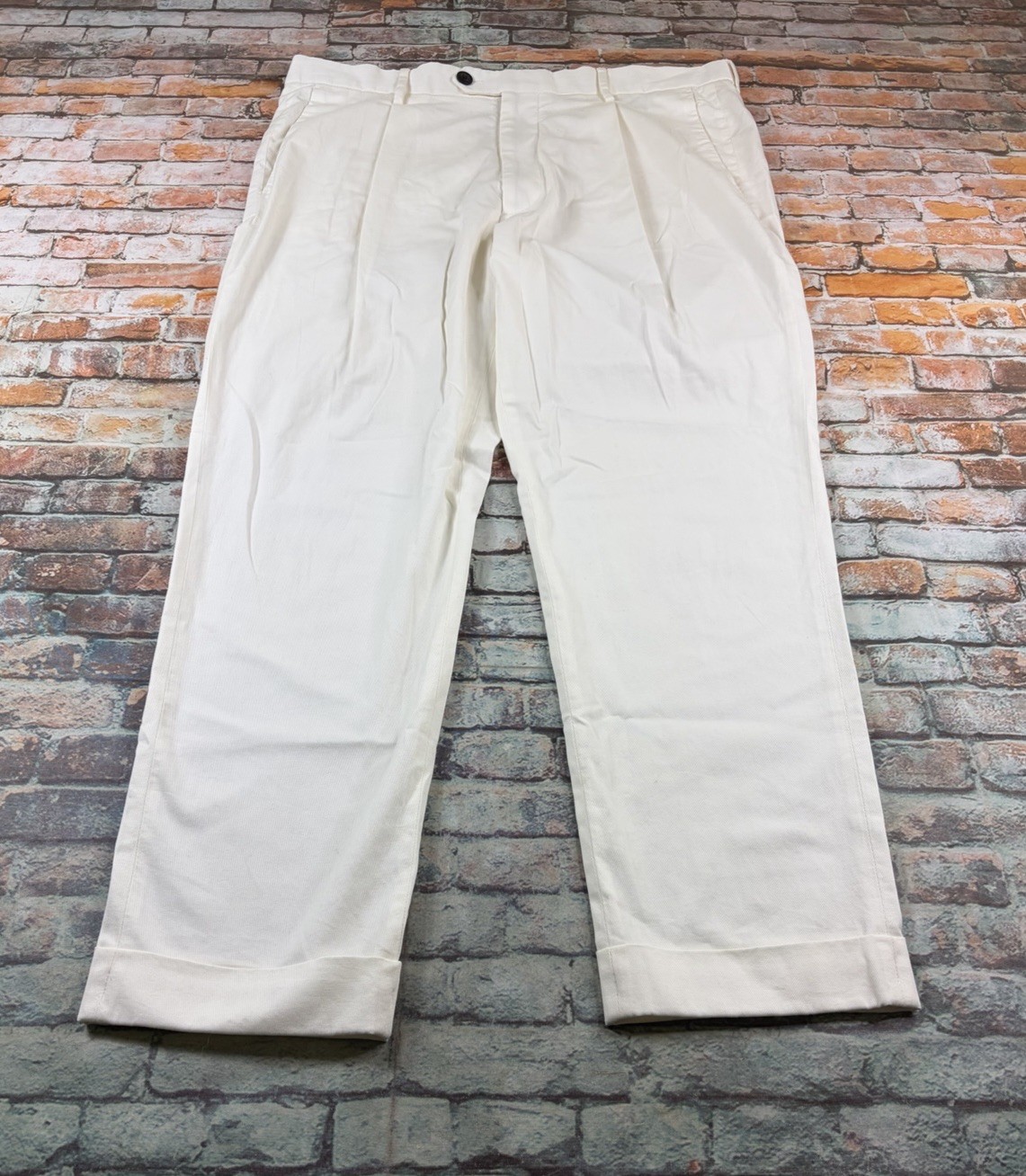 Todd Snyder Pants Adult 38×29 Cream Chino Pleated Cuffed Stretch Trousers Mens