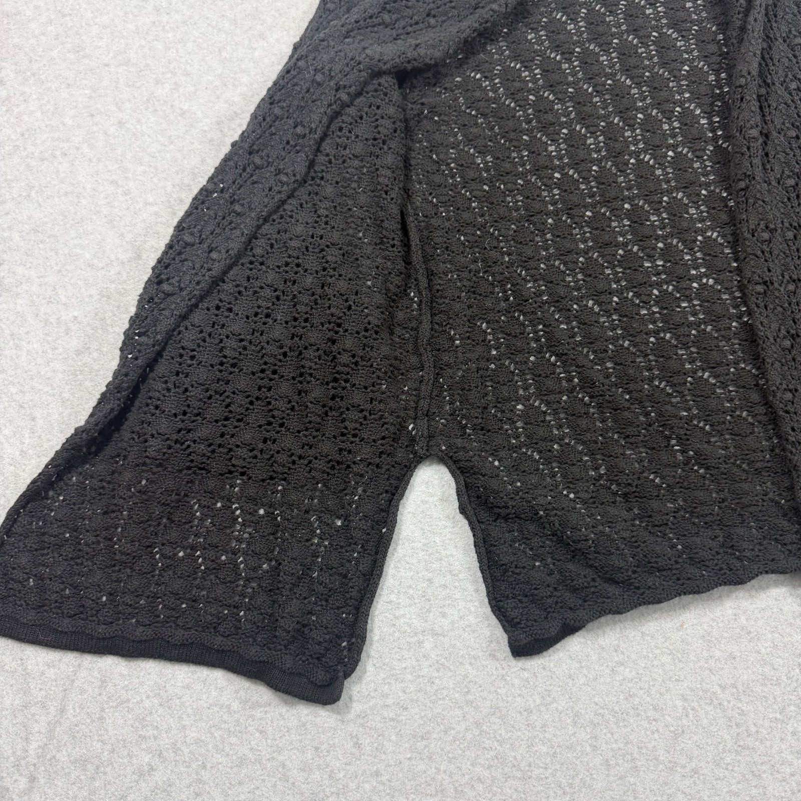 Jeanne Pierre Women’s Black Crochet Cardigan Size M Bell Sleeve Open Front